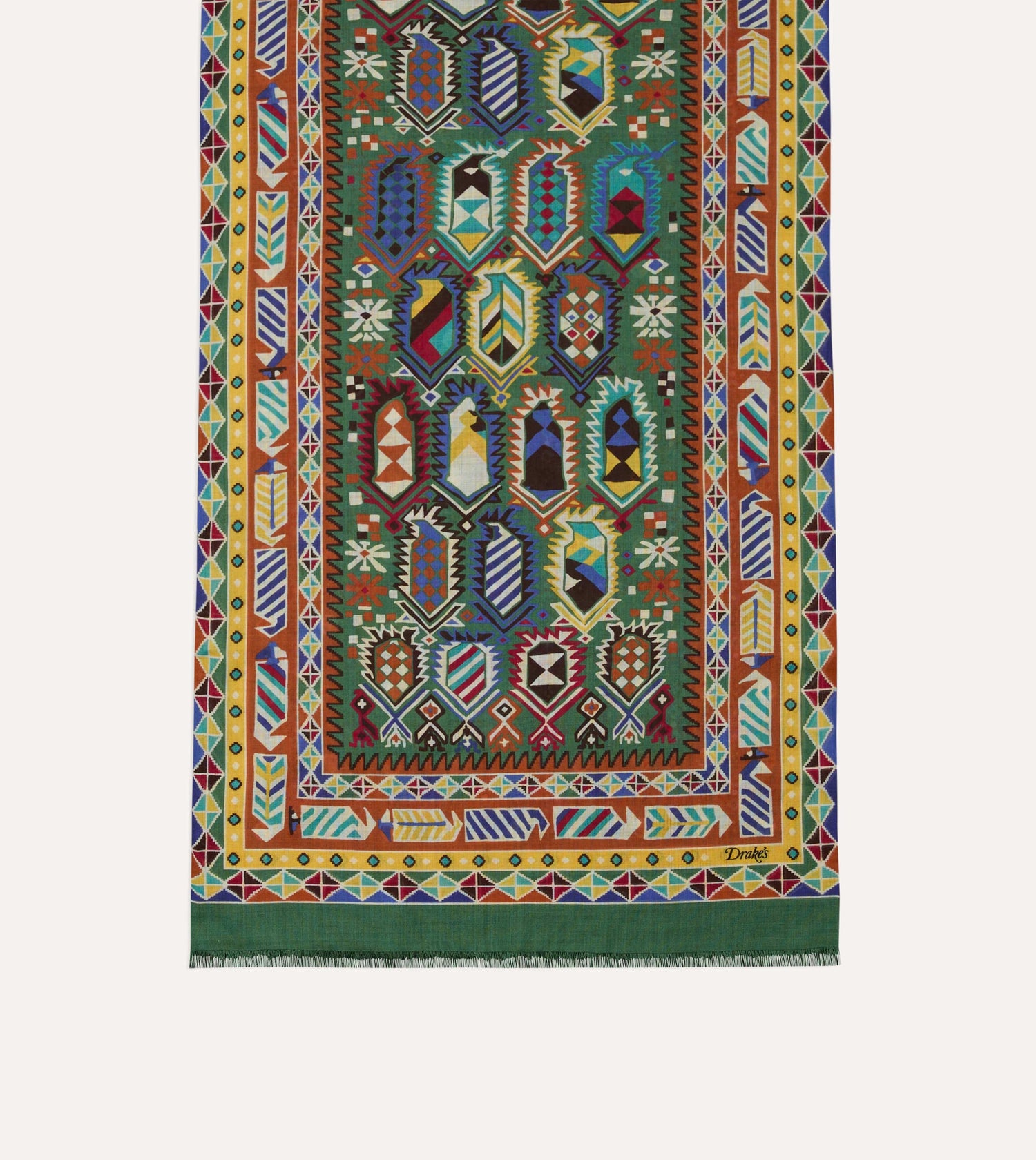 Olive Rug Print Tubular Wool-Silk Scarf