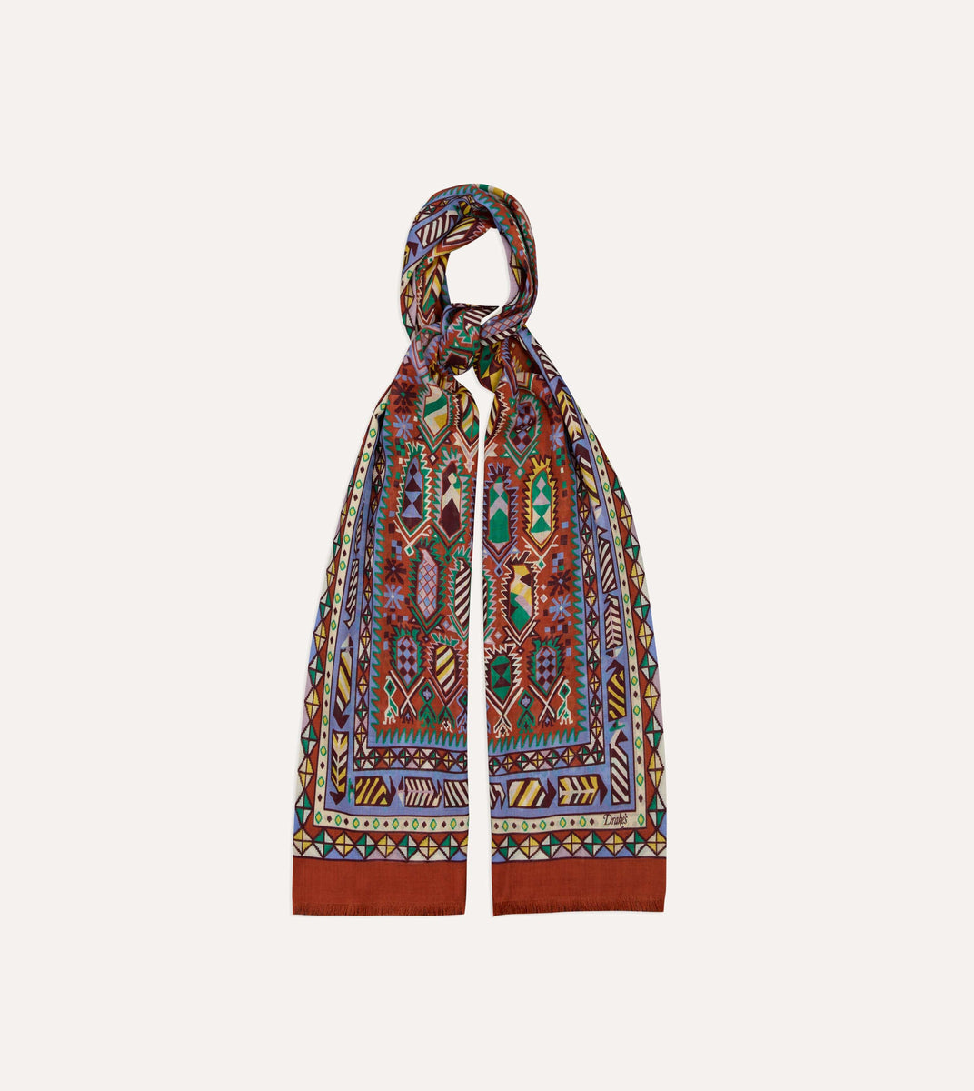 Rust Rug Print Tubular Wool-Silk Scarf – Drakes