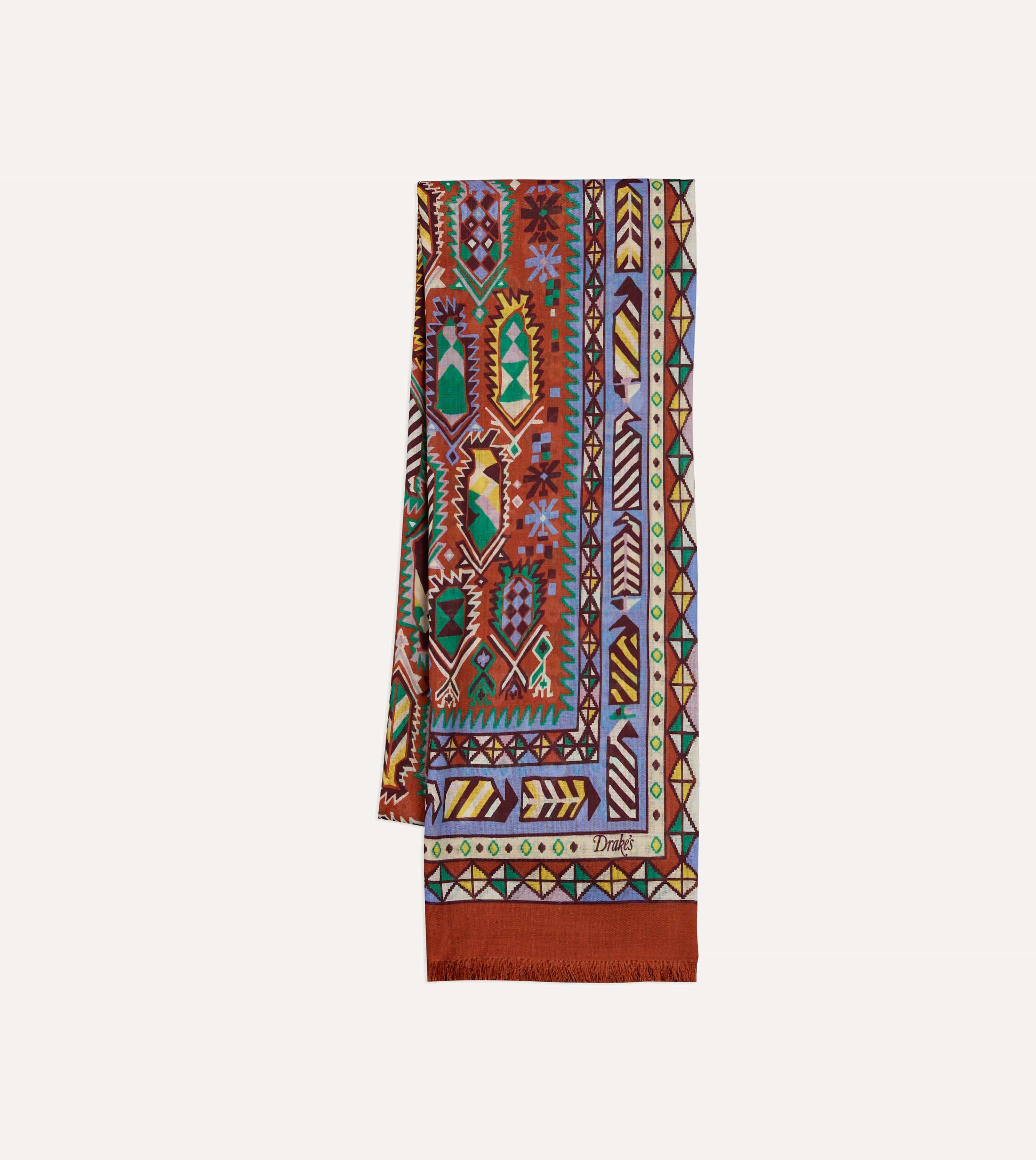 Rust Rug Print Tubular Wool-Silk Scarf