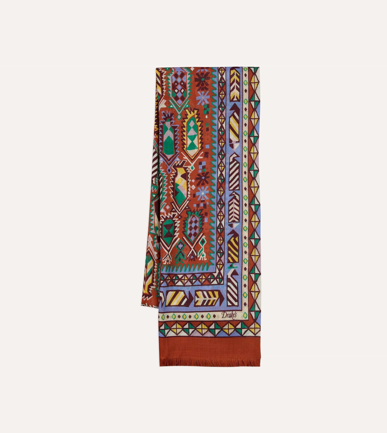 Rust Rug Print Tubular Wool-Silk Scarf