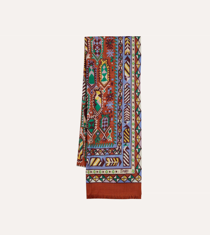 Rust Rug Print Tubular Wool-Silk Scarf