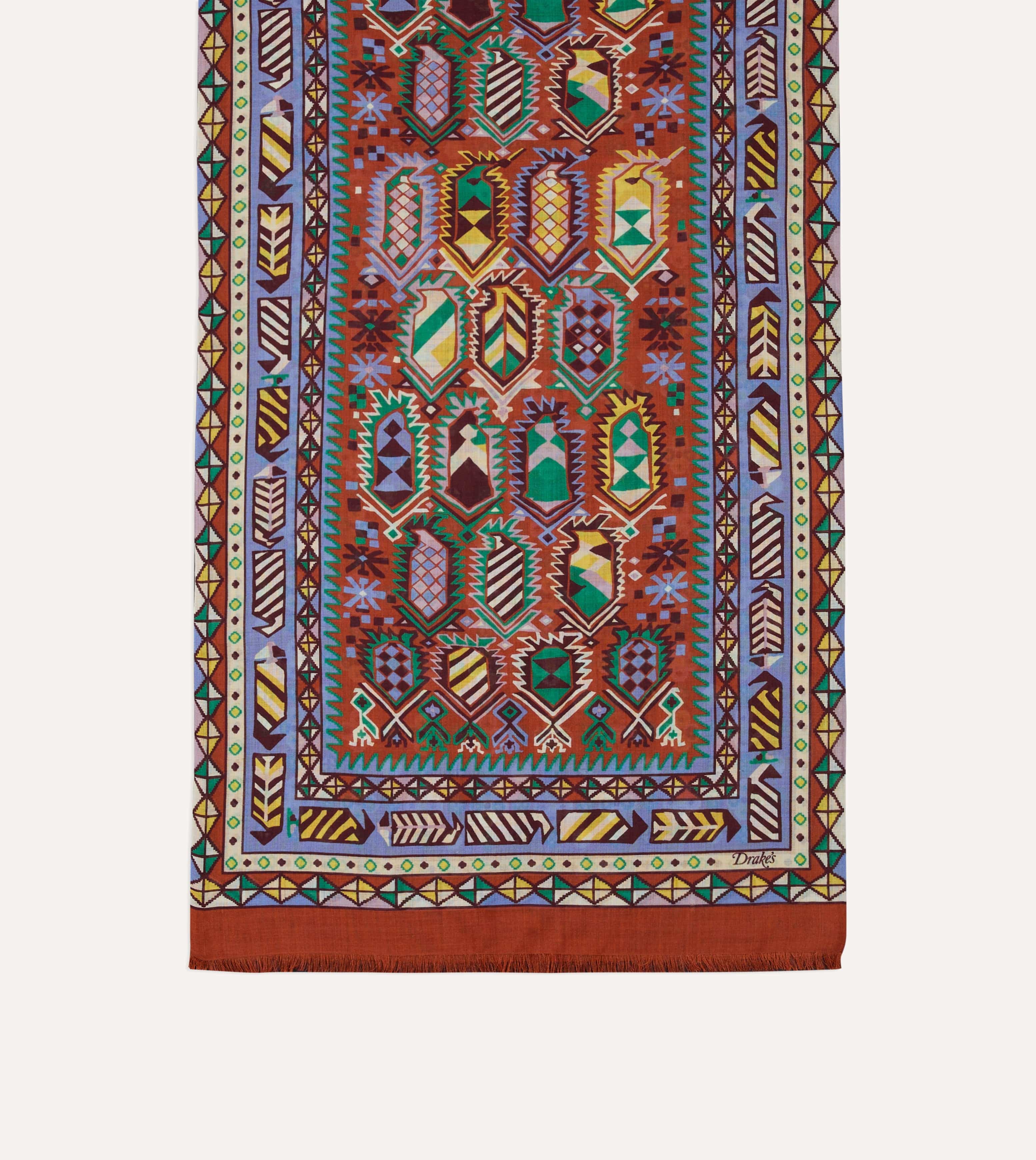 Rust Rug Print Tubular Wool-Silk Scarf