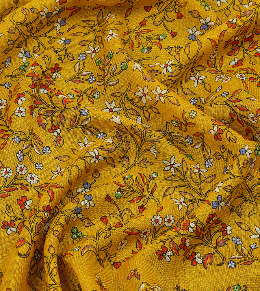Yellow Unicorn Garden Print Tubular Wool-Silk Scarf