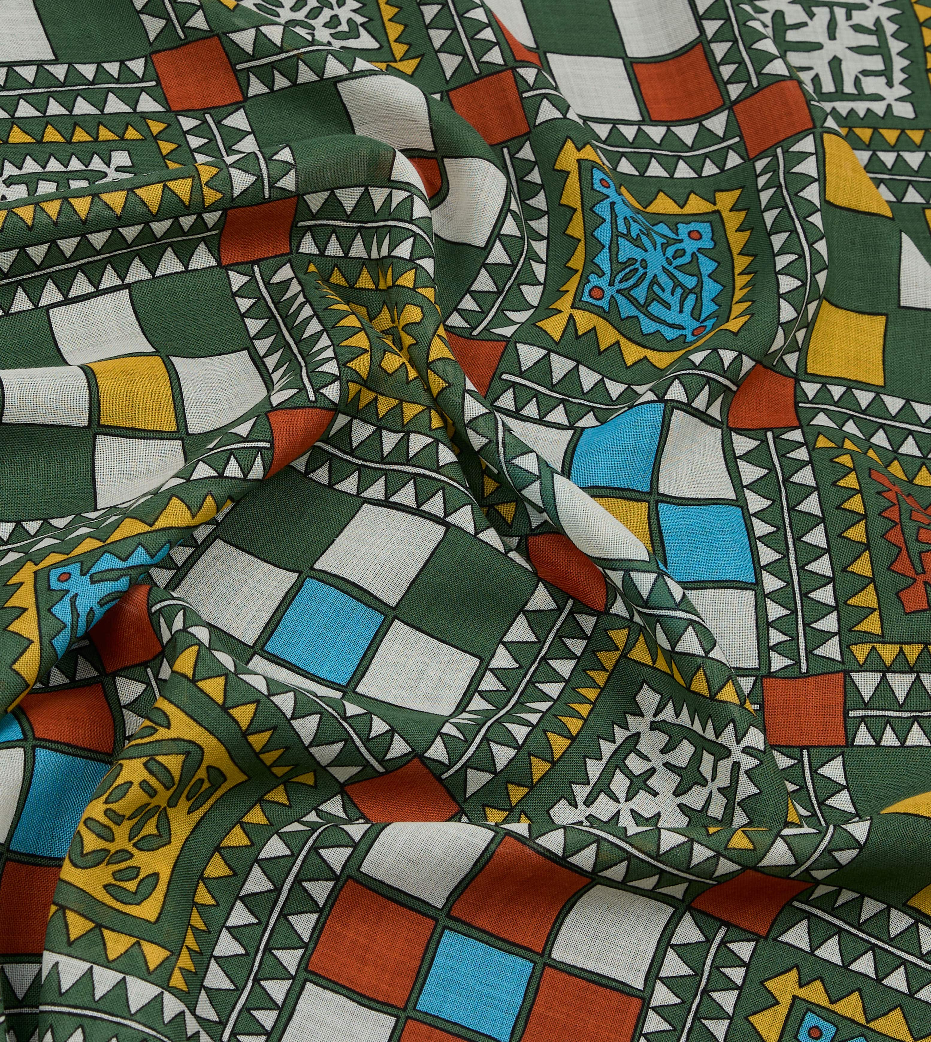Green Geometric Print Wool Silk Scarf – Drakes
