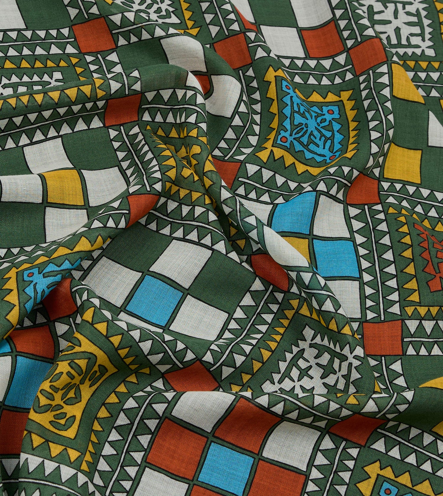Green Geometric Print Wool Silk Scarf