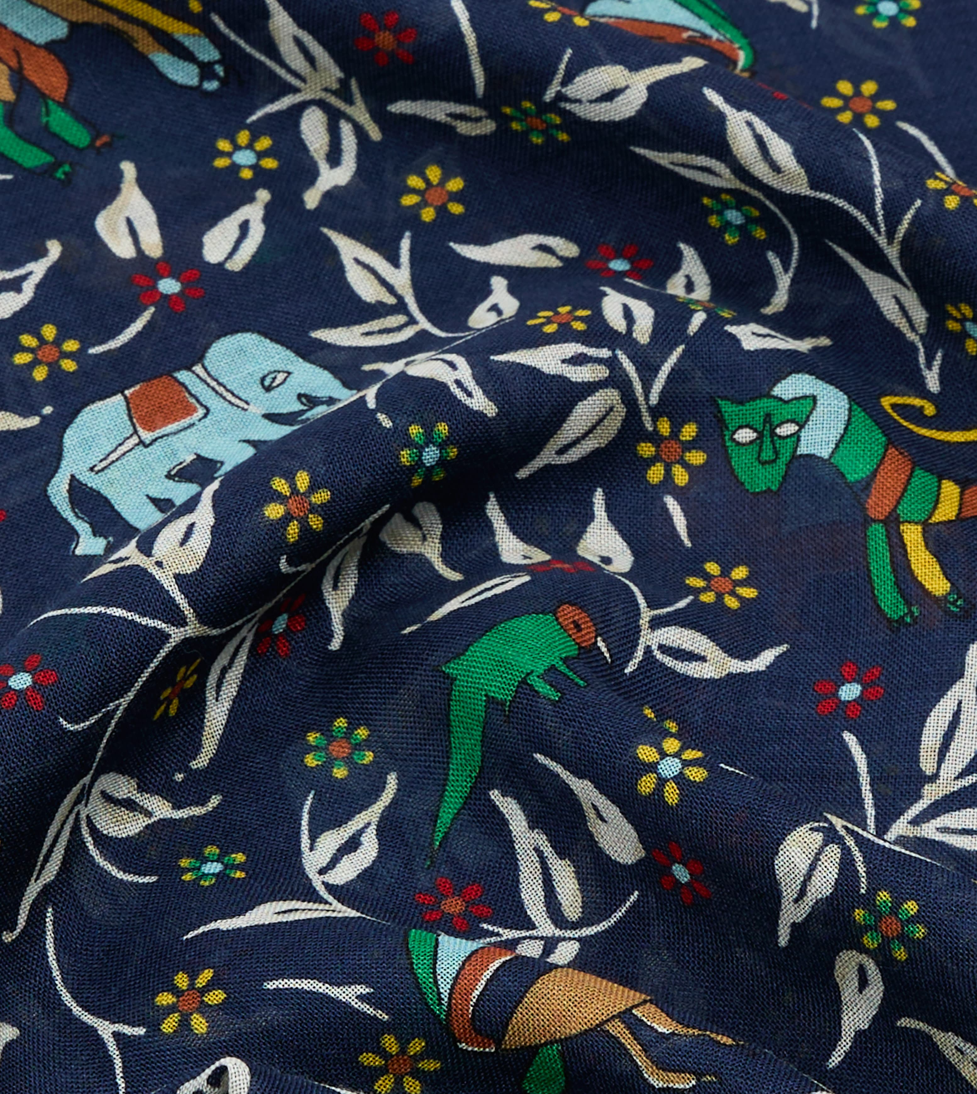 Navy Loose Animal Print Wool-Silk Scarf – Drakes