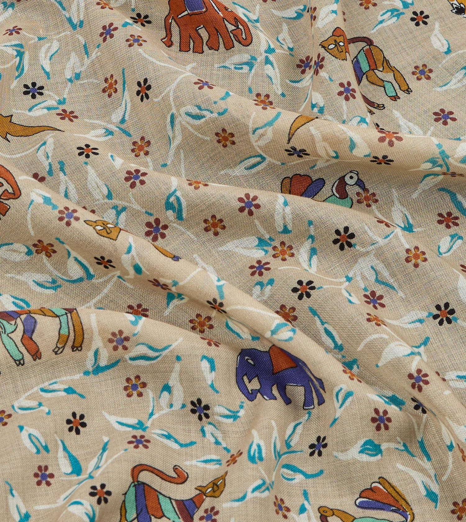Ecru Loose Animal Print Wool-Silk Scarf
