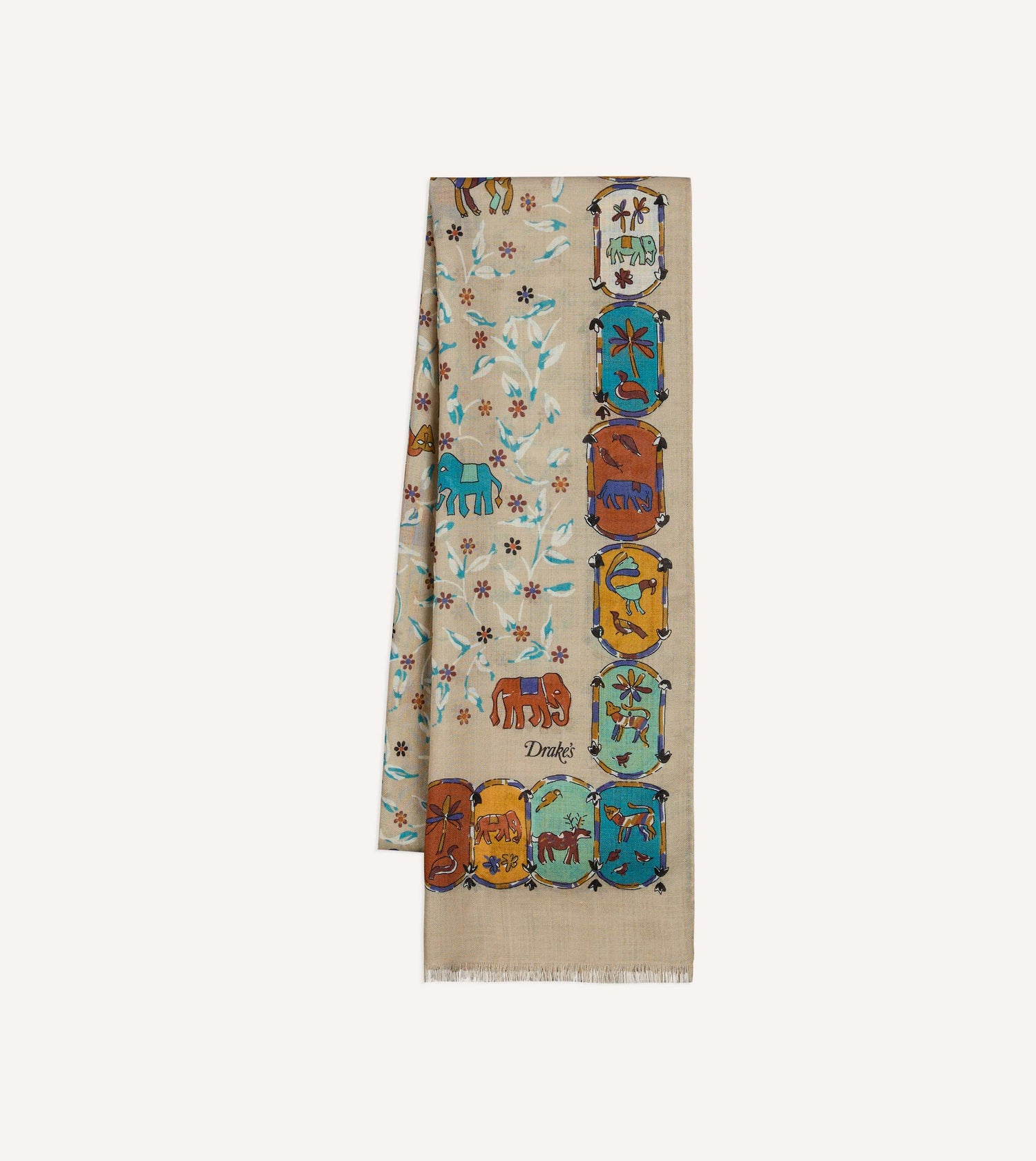 Ecru Loose Animal Print Wool-Silk Scarf