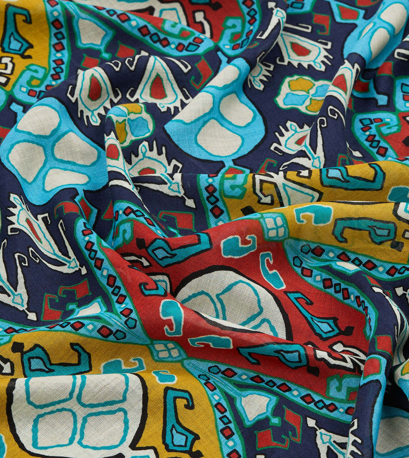 Navy Tapestry Print Wool Silk Scarf
