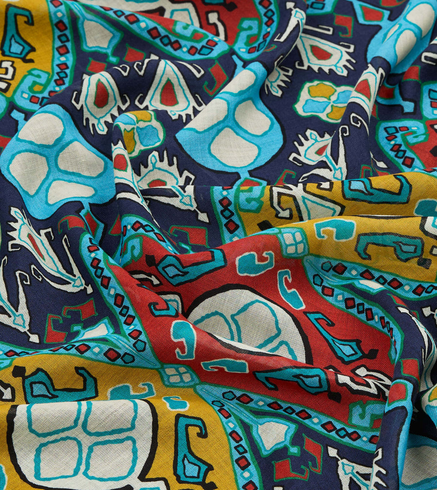 Navy Tapestry Print Wool Silk Scarf