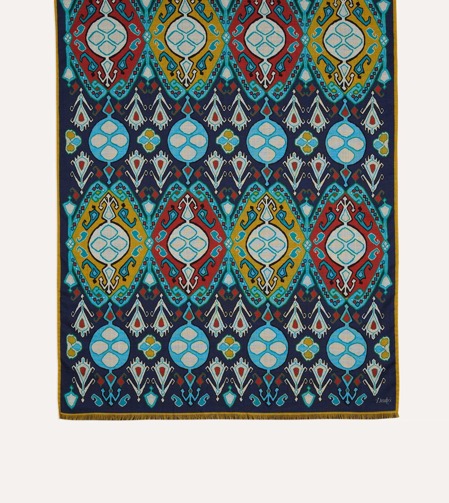 Navy Tapestry Print Wool Silk Scarf