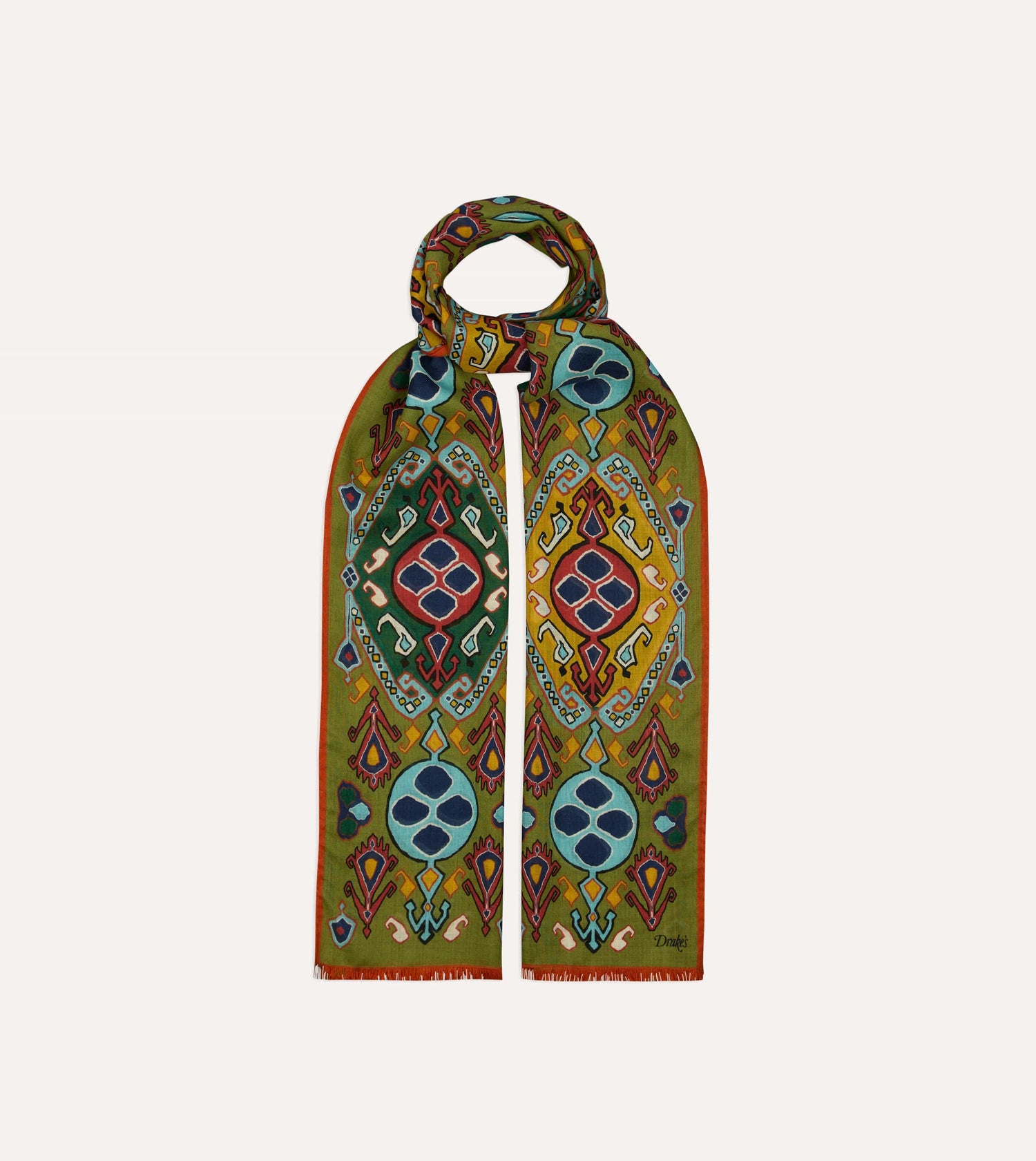 Olive Tapestry Print Wool Silk Scarf