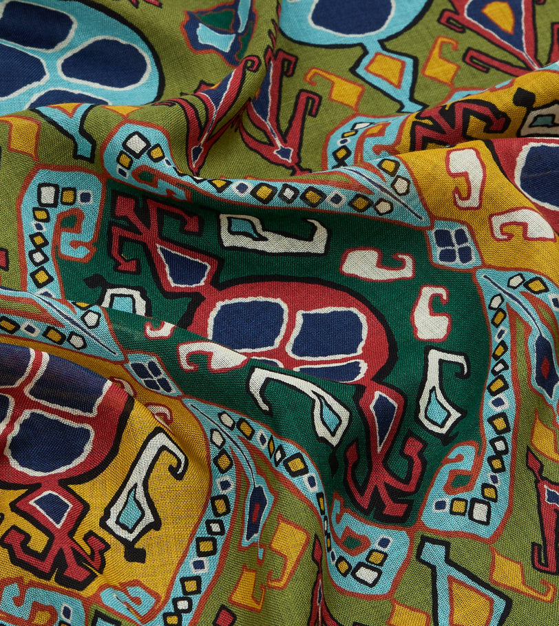 Olive Tapestry Print Wool Silk Scarf