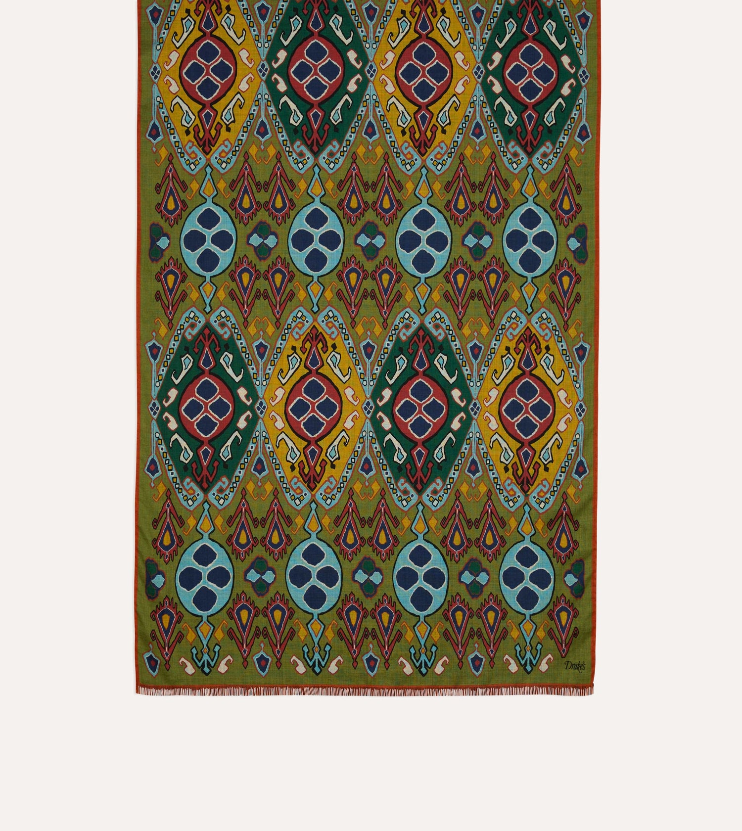 Olive Tapestry Print Wool Silk Scarf
