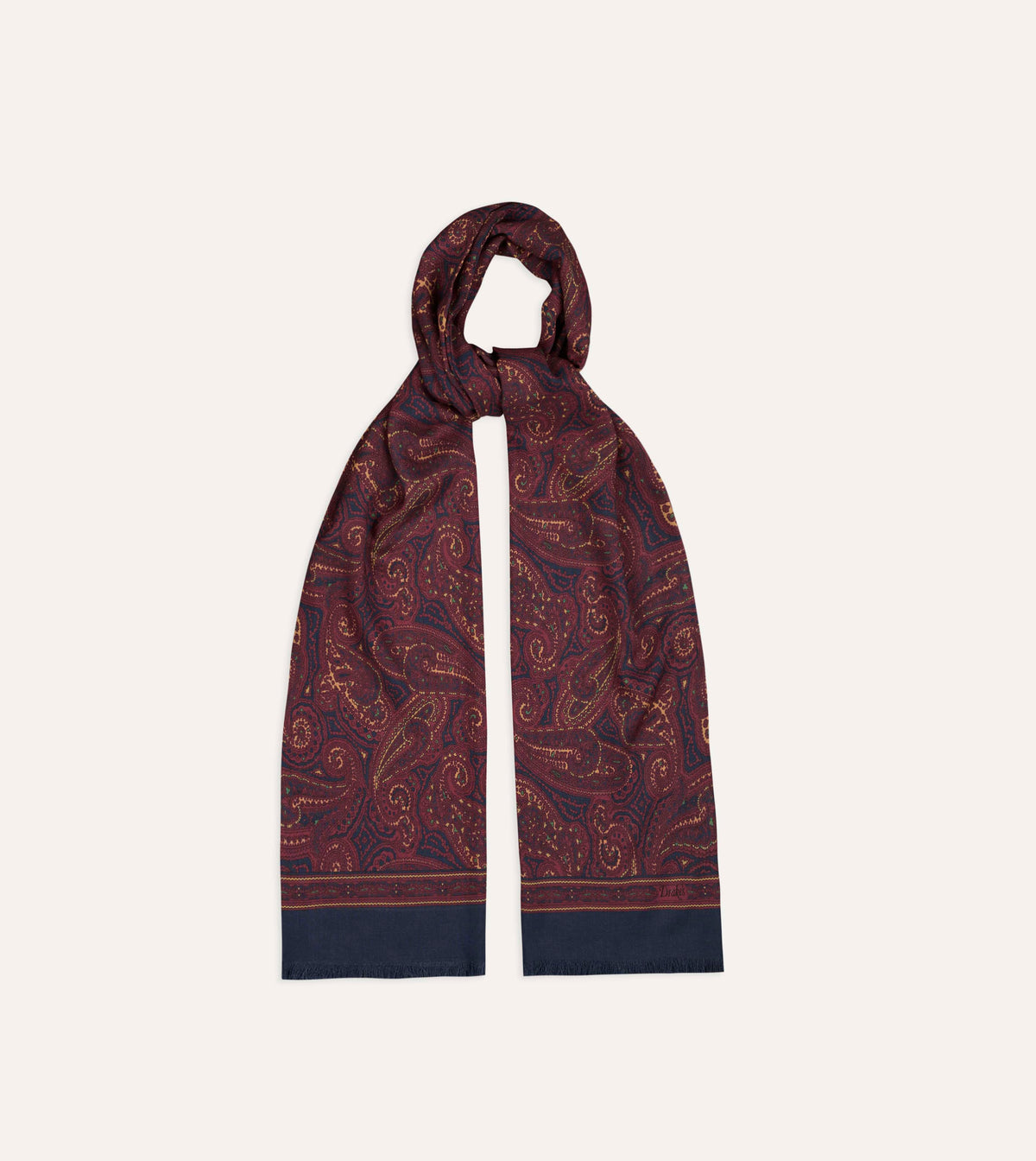 Navy and Red Paisley Print Tubular Silk Scarf
