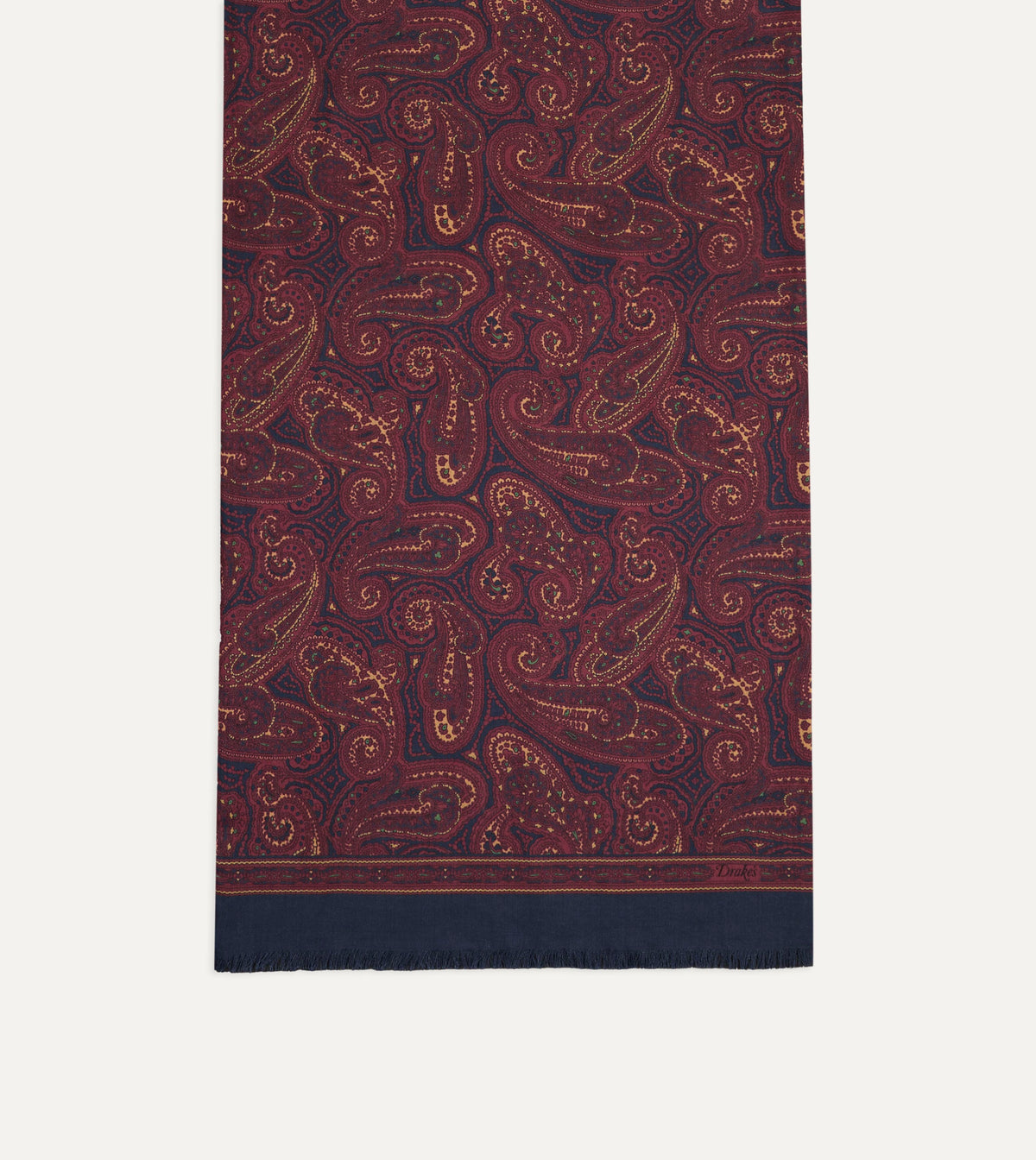 Navy and Red Paisley Print Tubular Silk Scarf