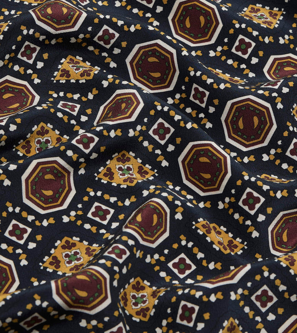 Navy Medallion Print Tubular Silk Scarf