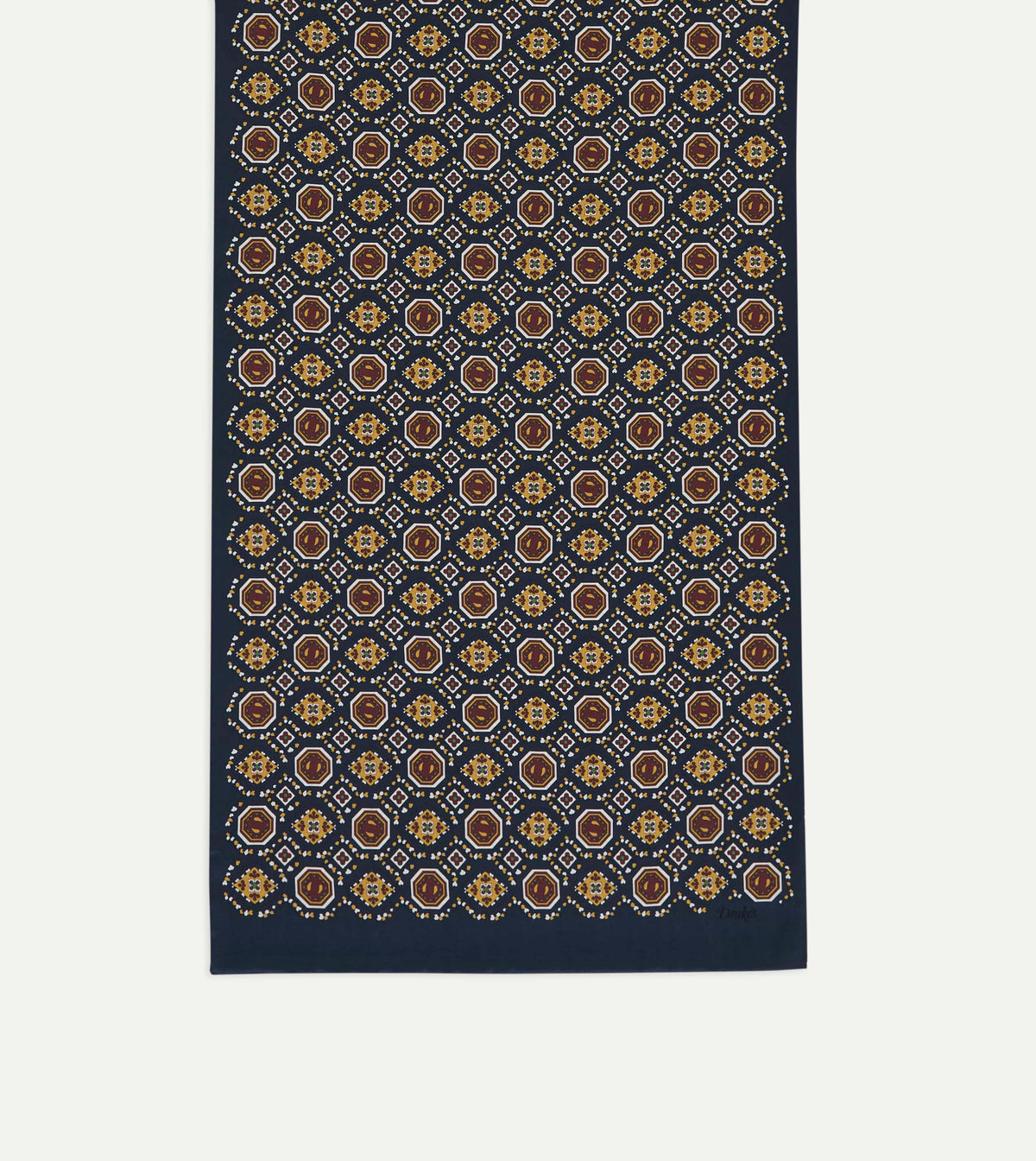 Navy Medallion Print Tubular Silk Scarf