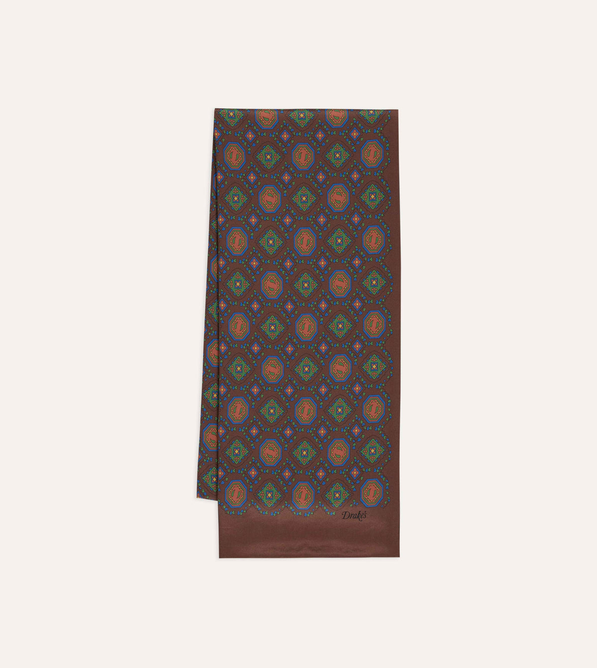 Brown Medallion Print Tubular Silk Scarf