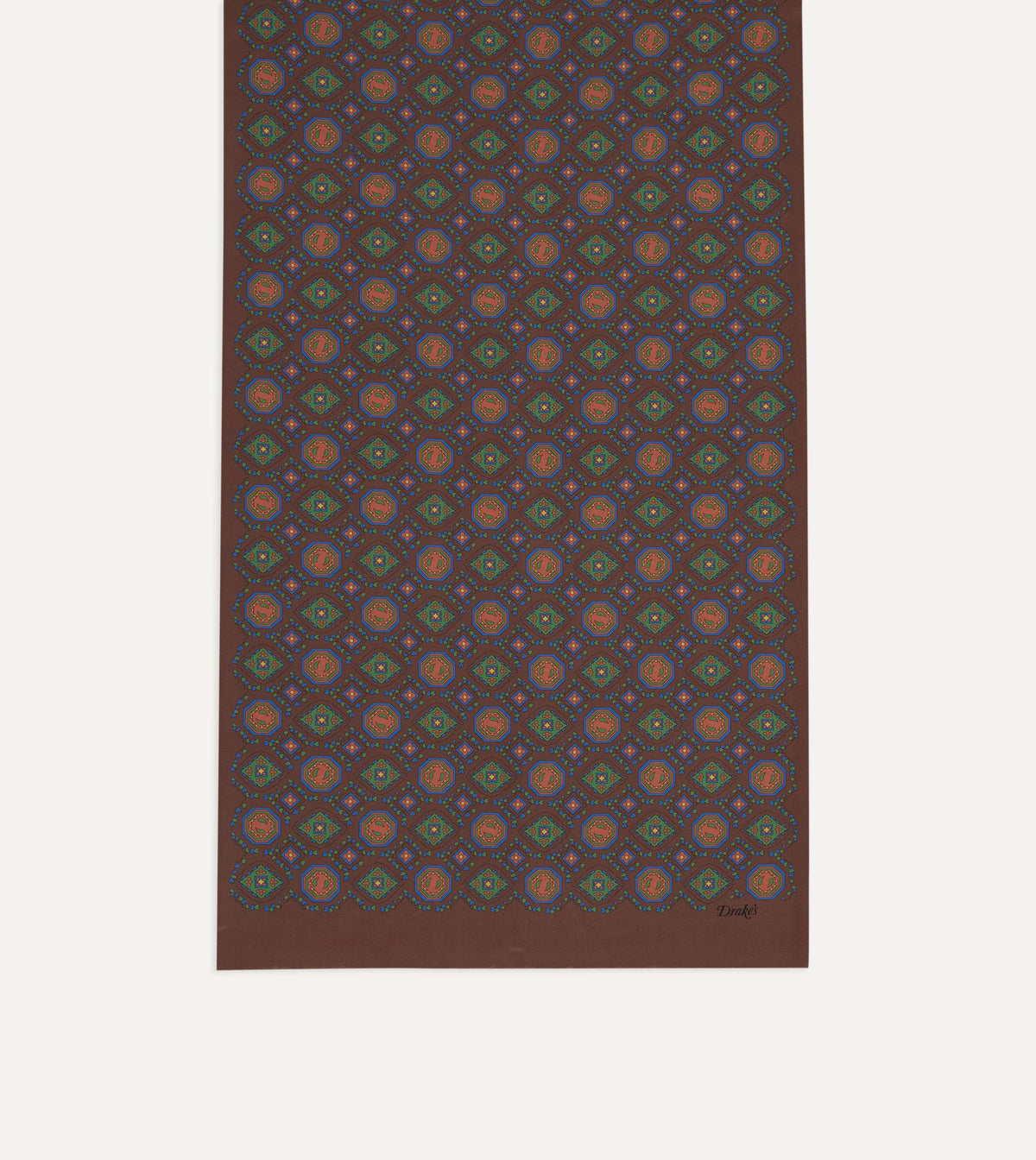 Brown Medallion Print Tubular Silk Scarf