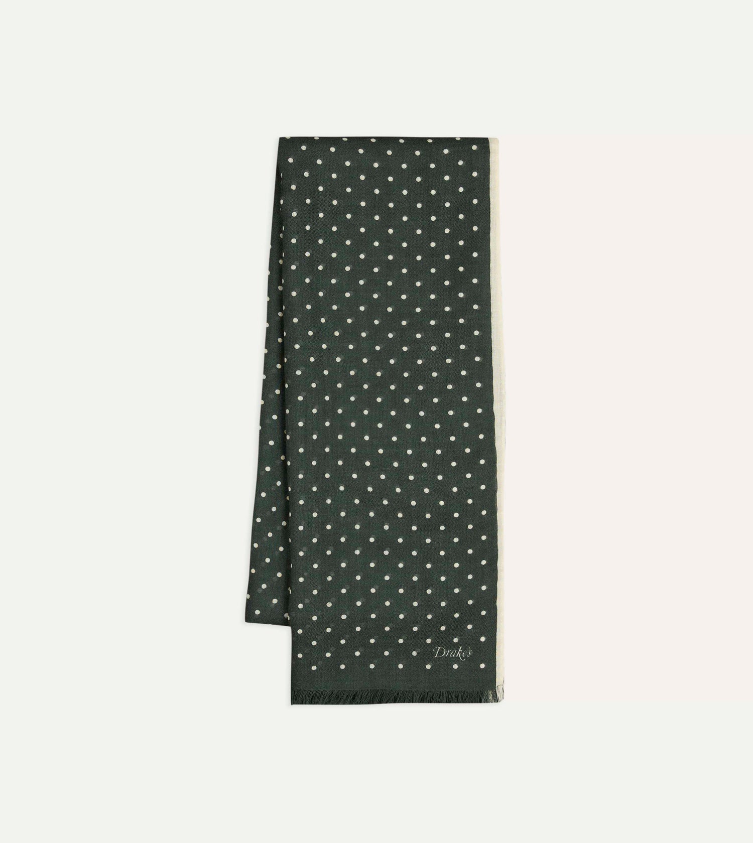 Green Polka Dot Print Shoestring Wool-Silk Scarf