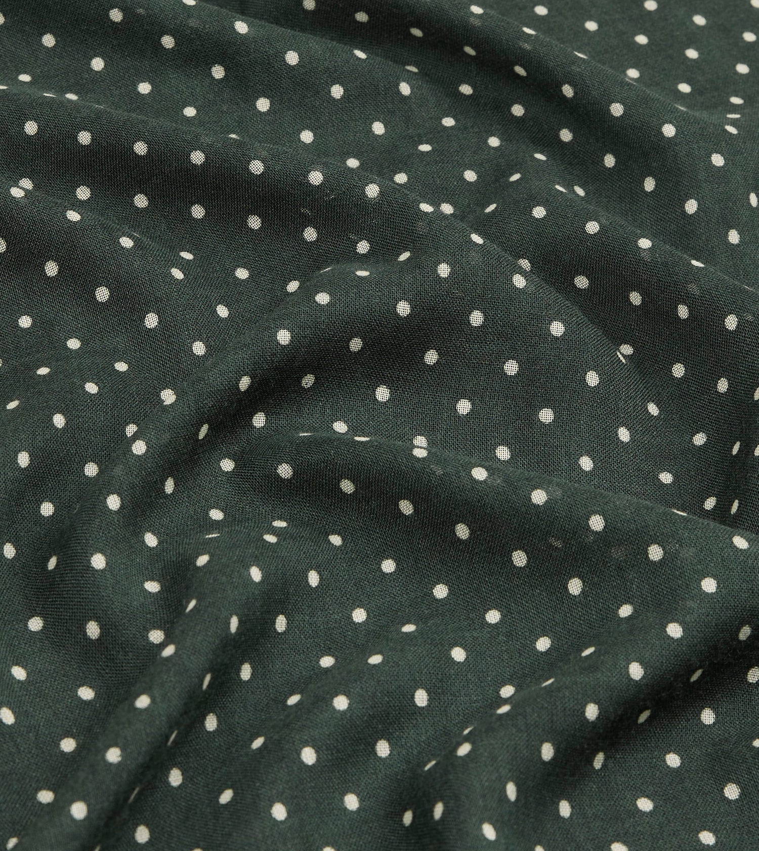 Green Polka Dot Print Shoestring Wool-Silk Scarf