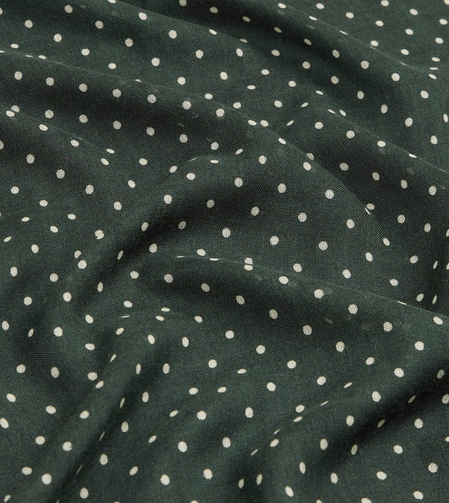Green Polka Dot Print Shoestring Wool-Silk Scarf