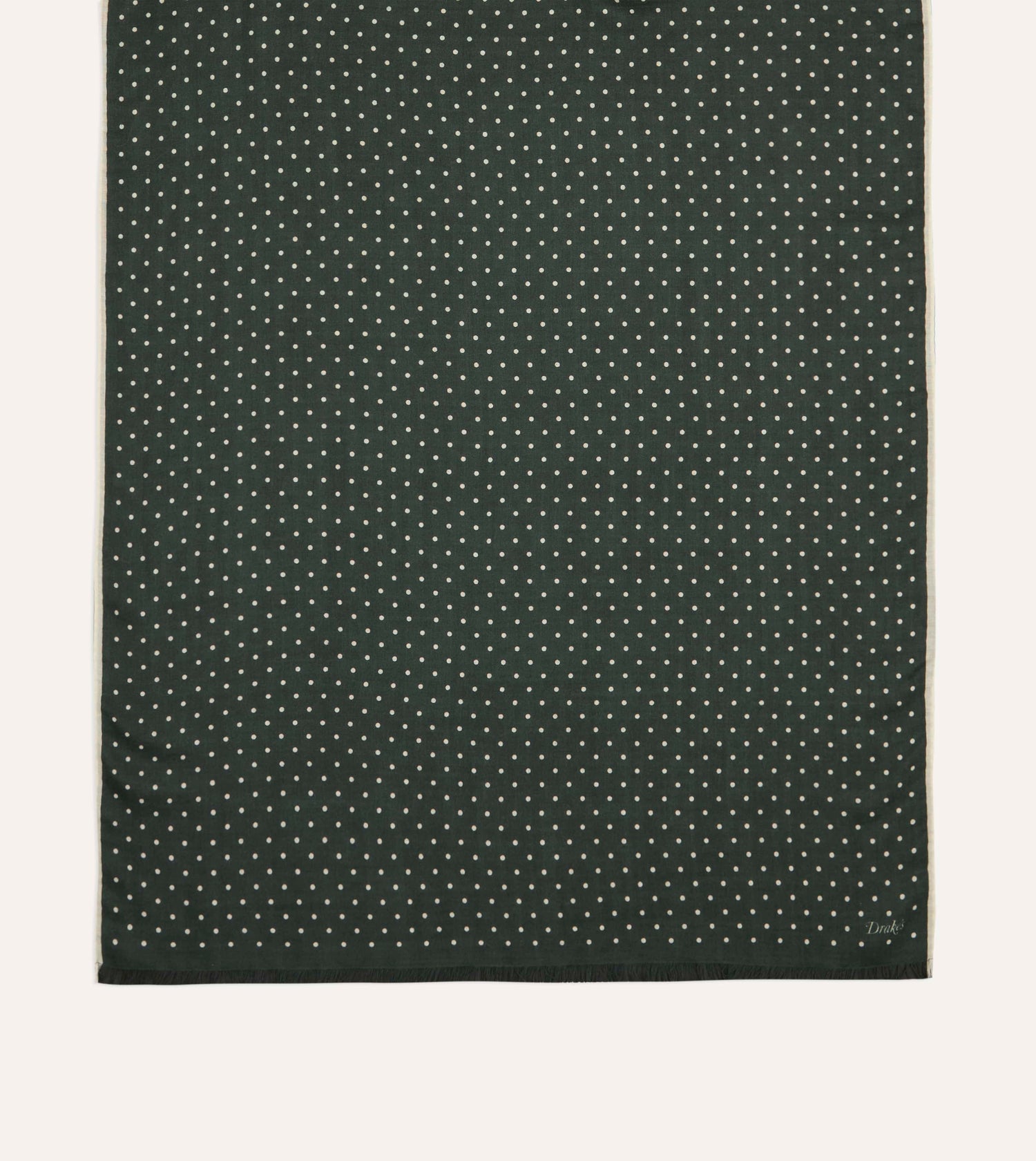 Green Polka Dot Print Shoestring Wool-Silk Scarf