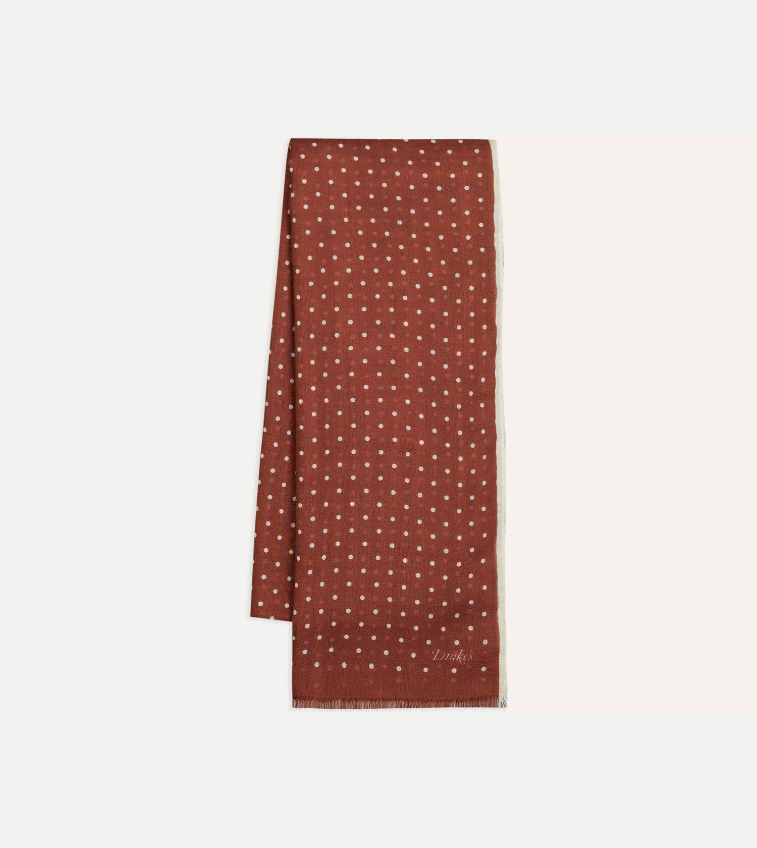 Burgundy Polka Dot Print Shoestring Wool-Silk Scarf