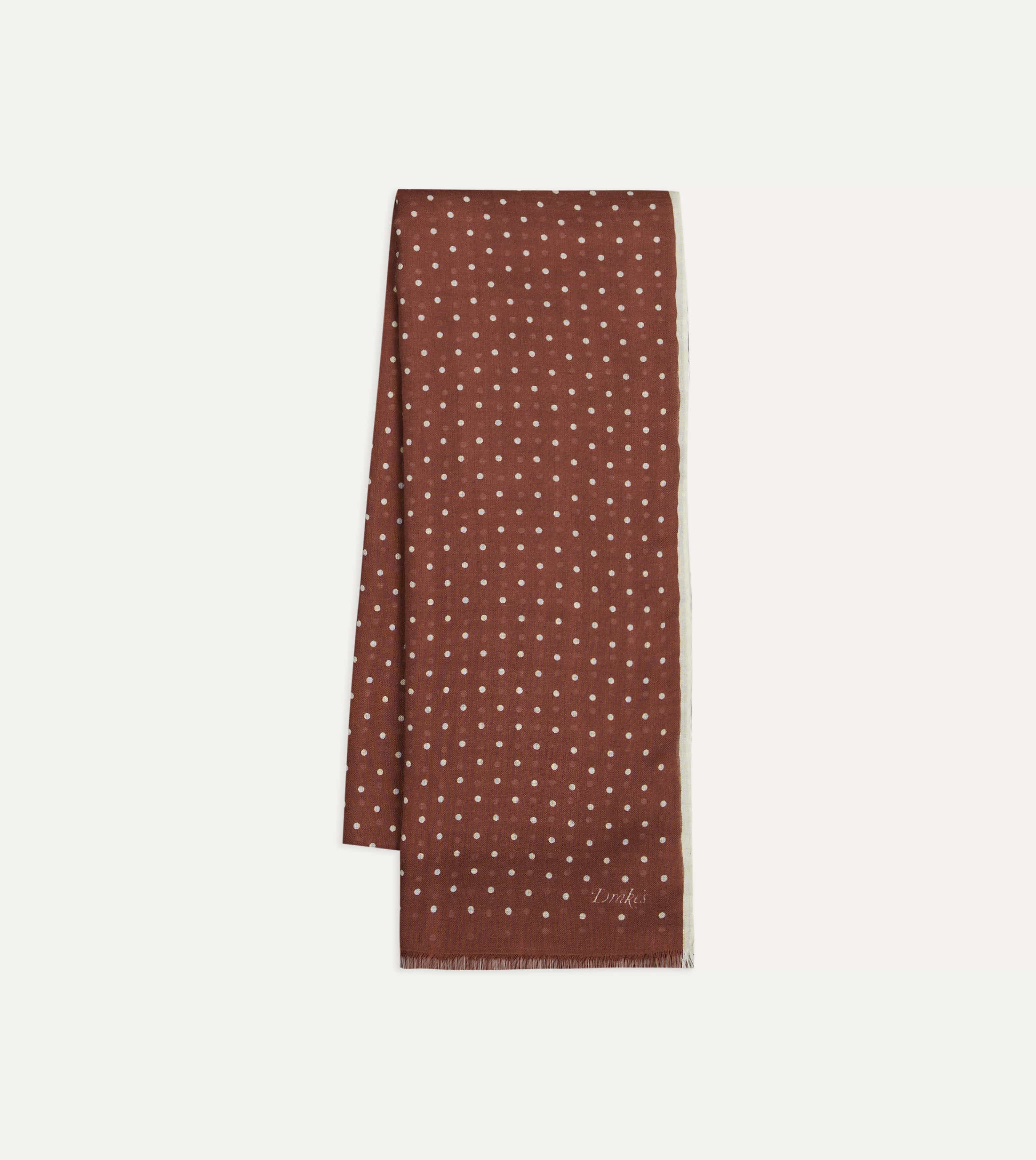 Burgundy Polka Dot Print Shoestring Wool-Silk Scarf