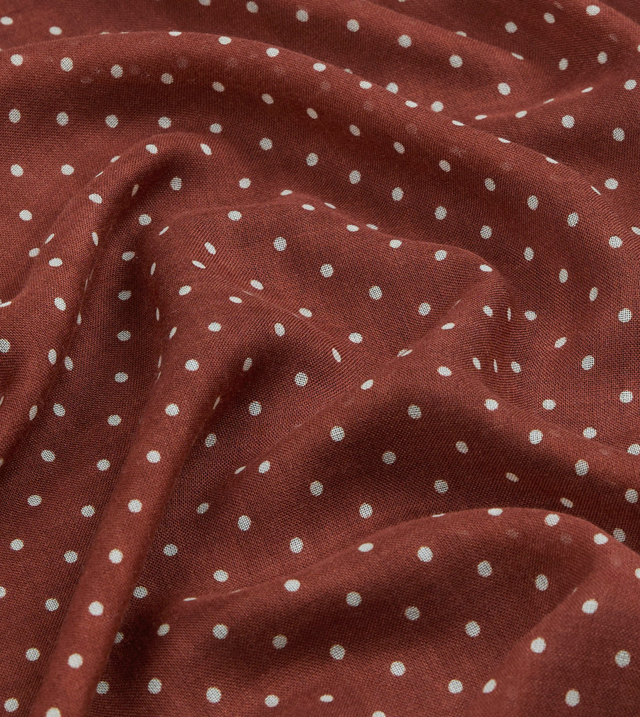 Burgundy Polka Dot Print Shoestring Wool-Silk Scarf