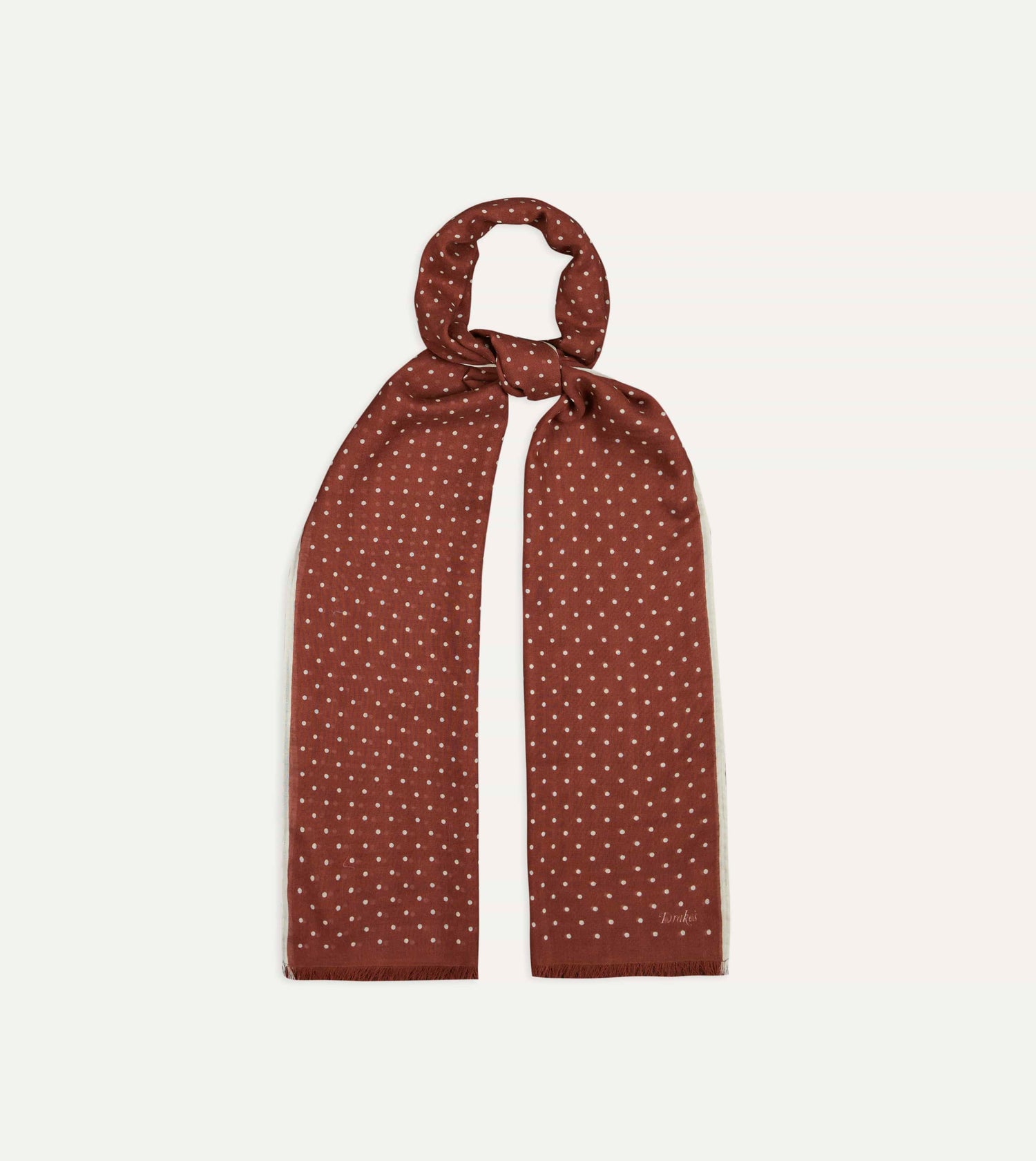Burgundy Polka Dot Print Shoestring Wool-Silk Scarf