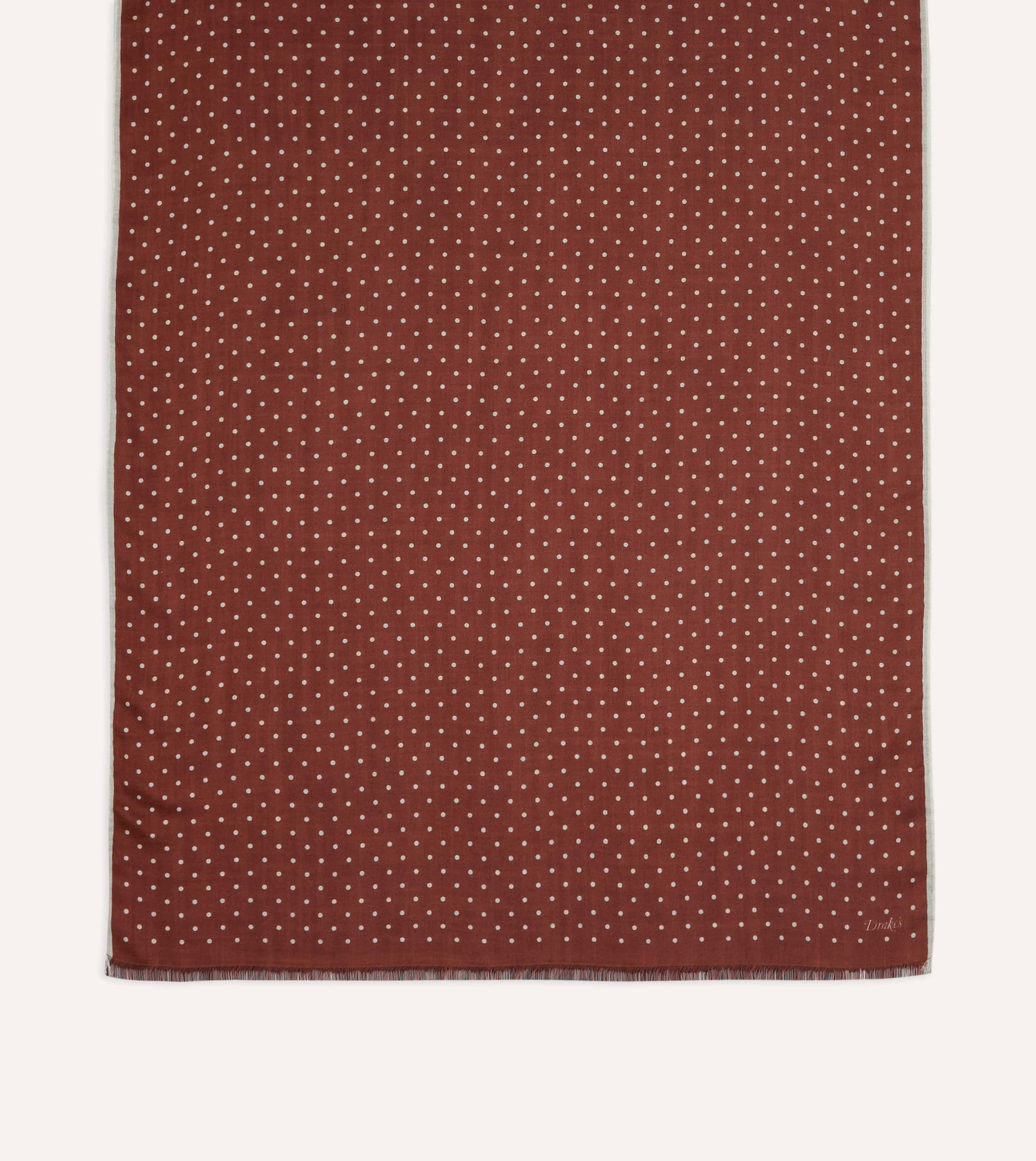 Burgundy Polka Dot Print Shoestring Wool-Silk Scarf
