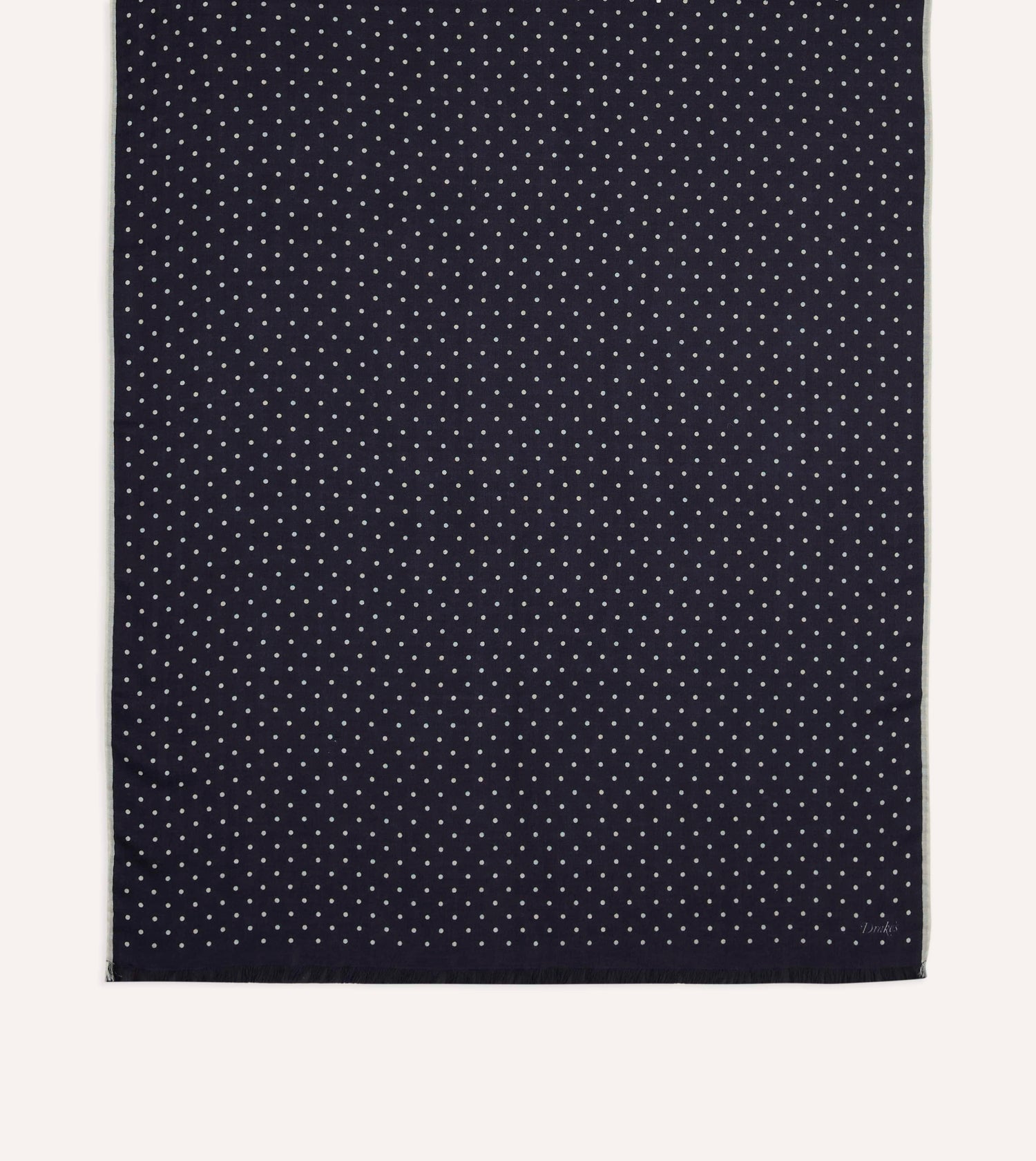 Navy Polka Dot Print Shoestring Wool-Silk Scarf