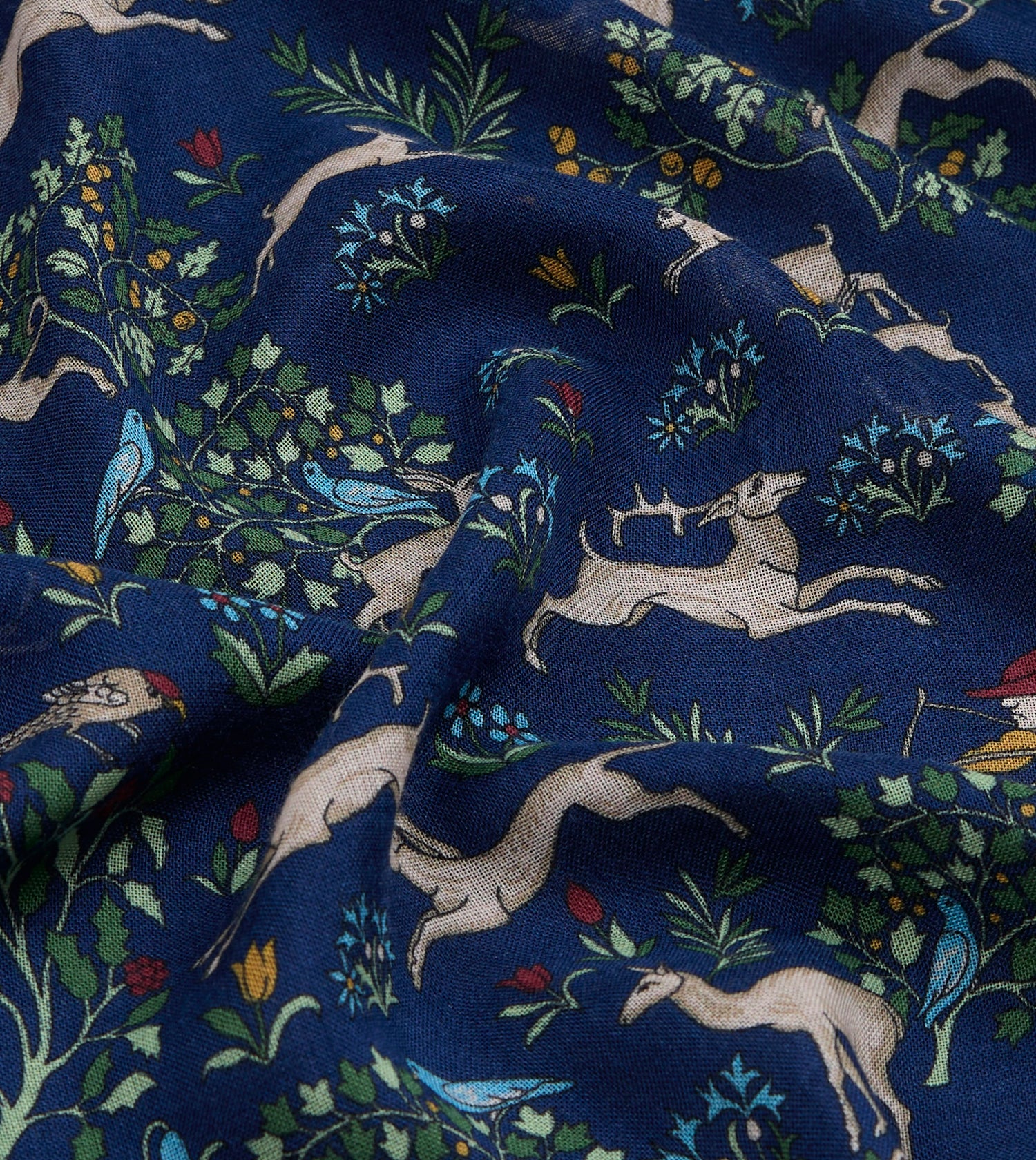 Navy Archival Animals Print Wool-Silk Scarf