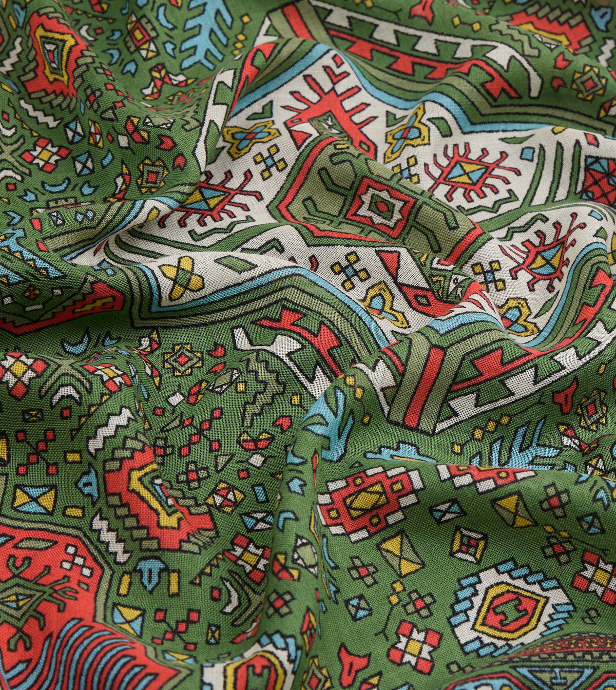 Green and Red Kelim Print Wool Silk Scarf