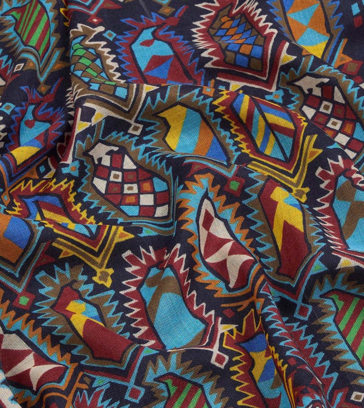 Purple and Navy Woven Print Wool Silk Scarf