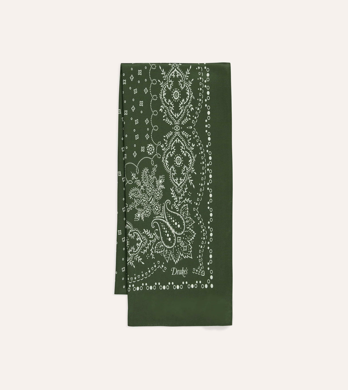 Green Bandana Print Silk Scarf