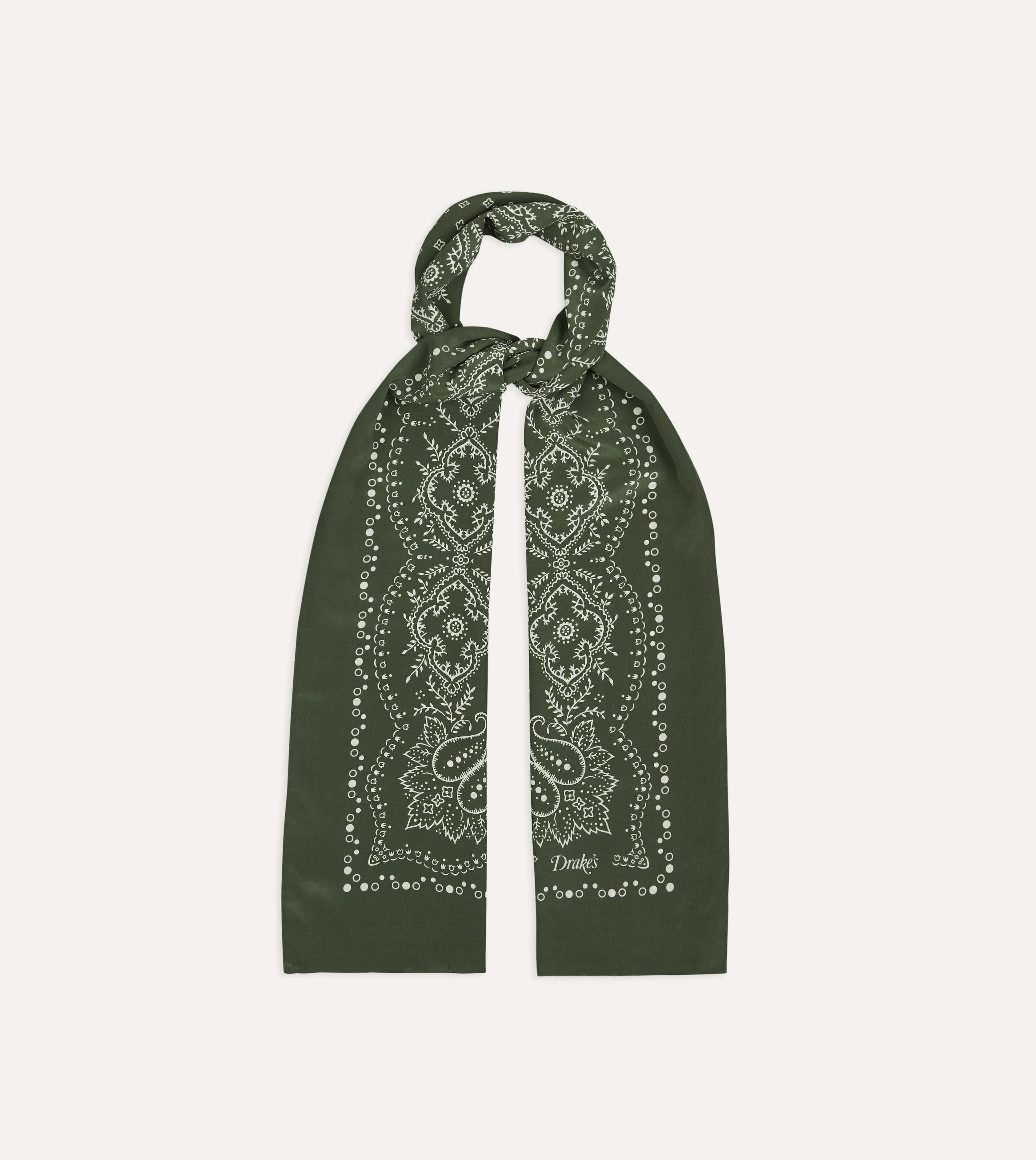 Green Bandana Print Silk Scarf