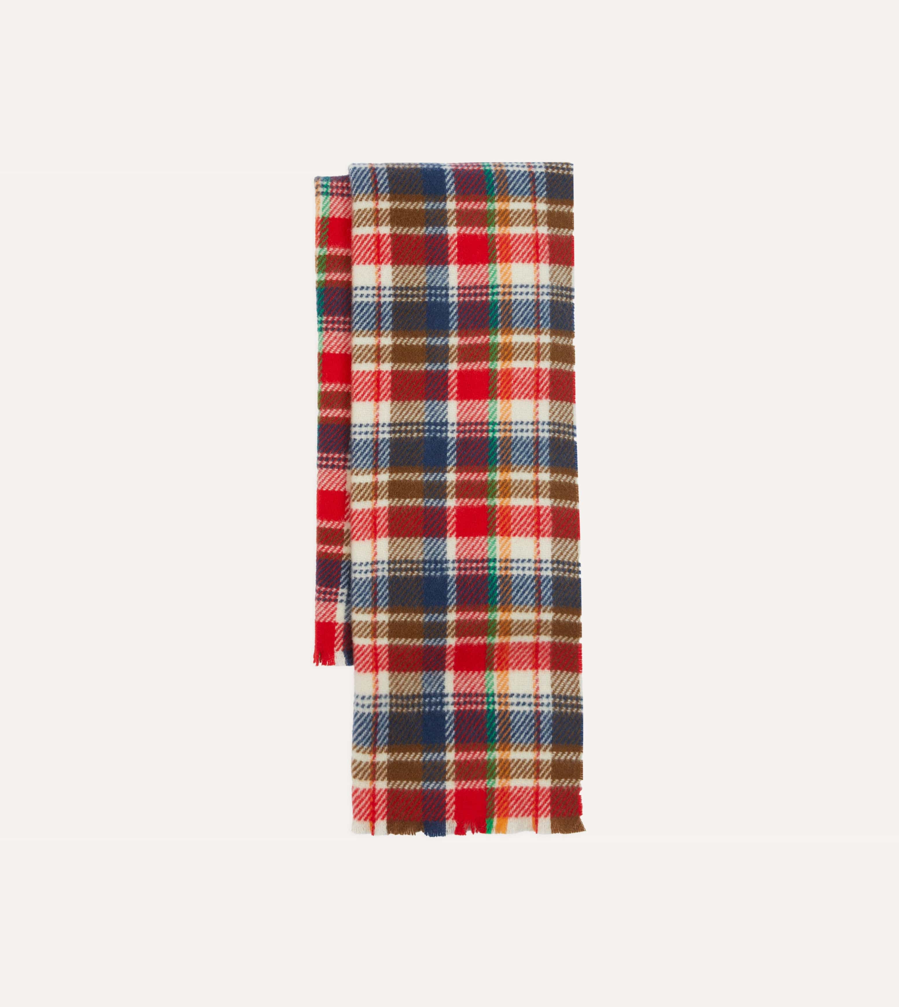 Red Multi Tartan Check Wool Scarf