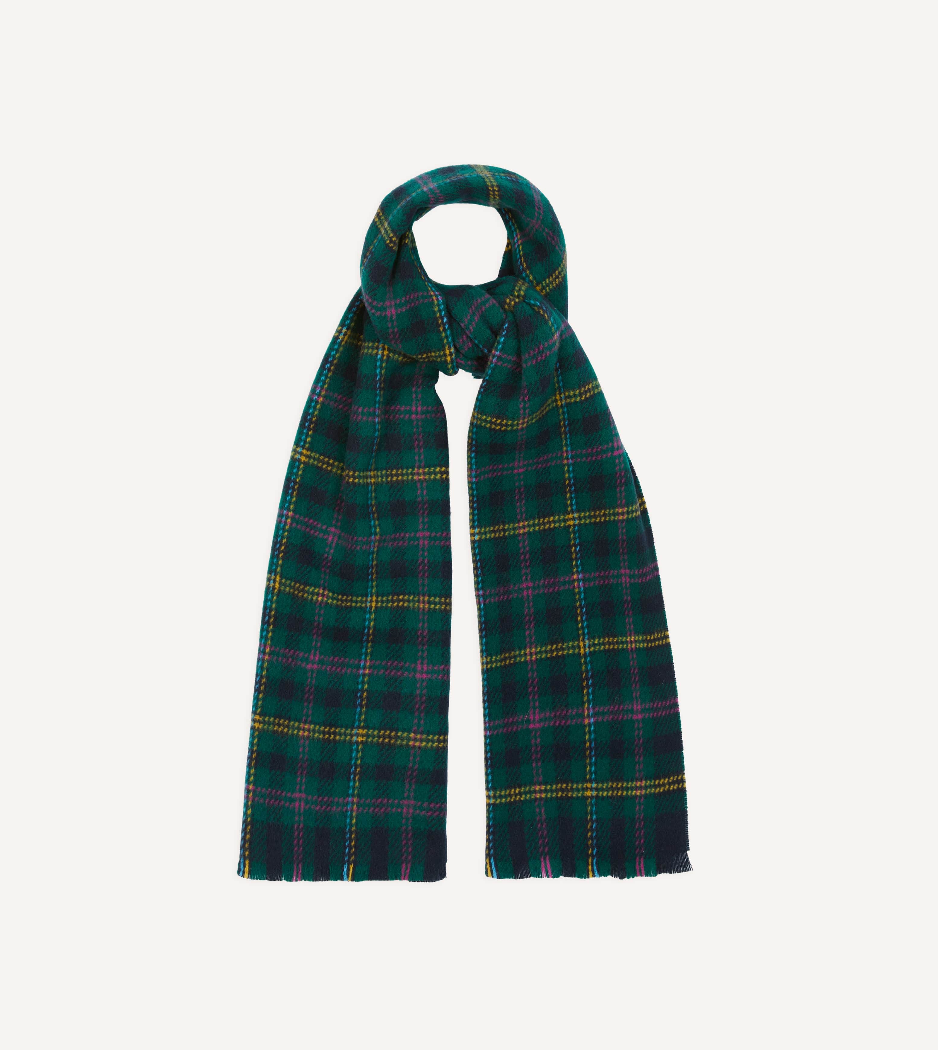 Green Tartan Check Wool Scarf – Drakes
