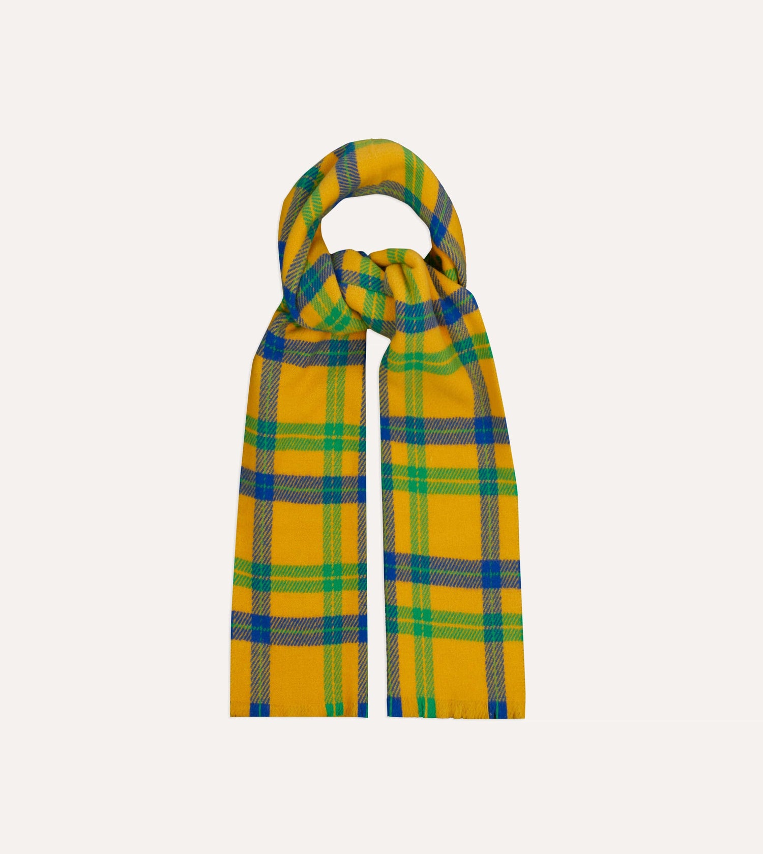 Yellow, Blue and Green Tartan Check Wool Scarf