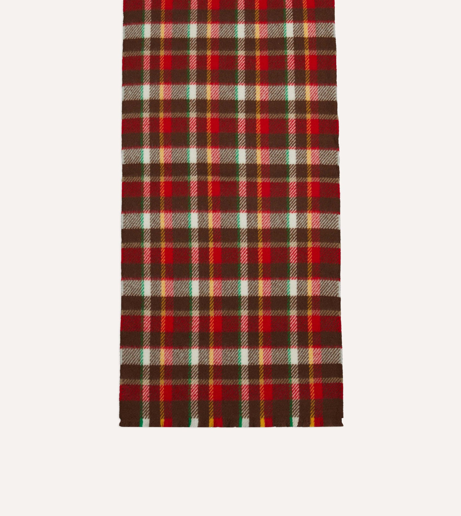 Red, Brown and Ecru Tartan Check Wool Scarf