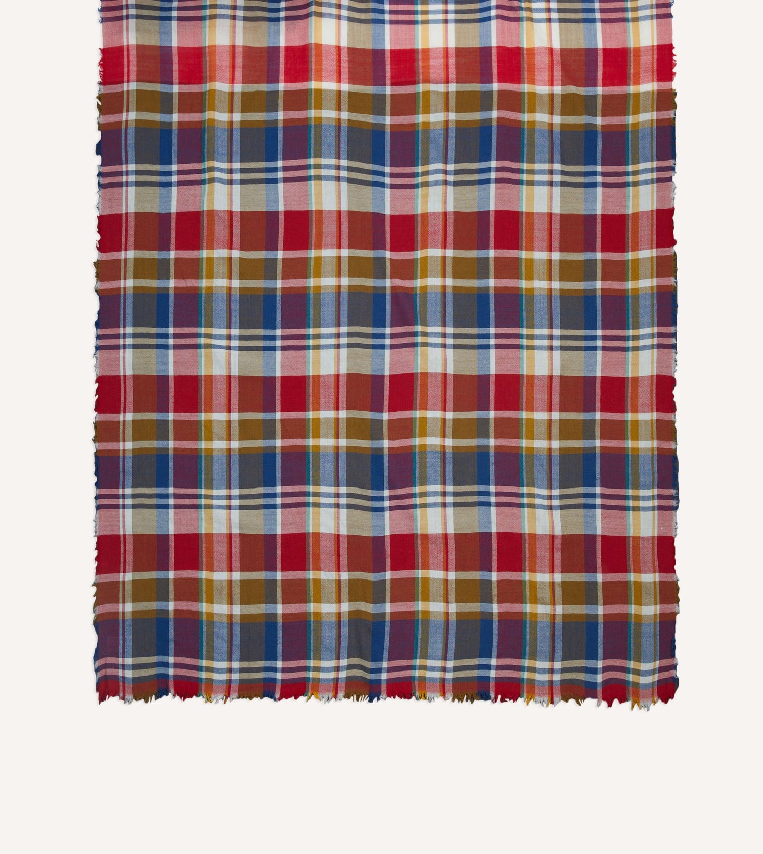 Red, Blue and Yellow Tartan Check Worsted Wool Scarf