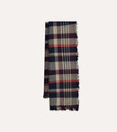 Navy, Red and Ecru Tartan Check Worsted Wool Scarf