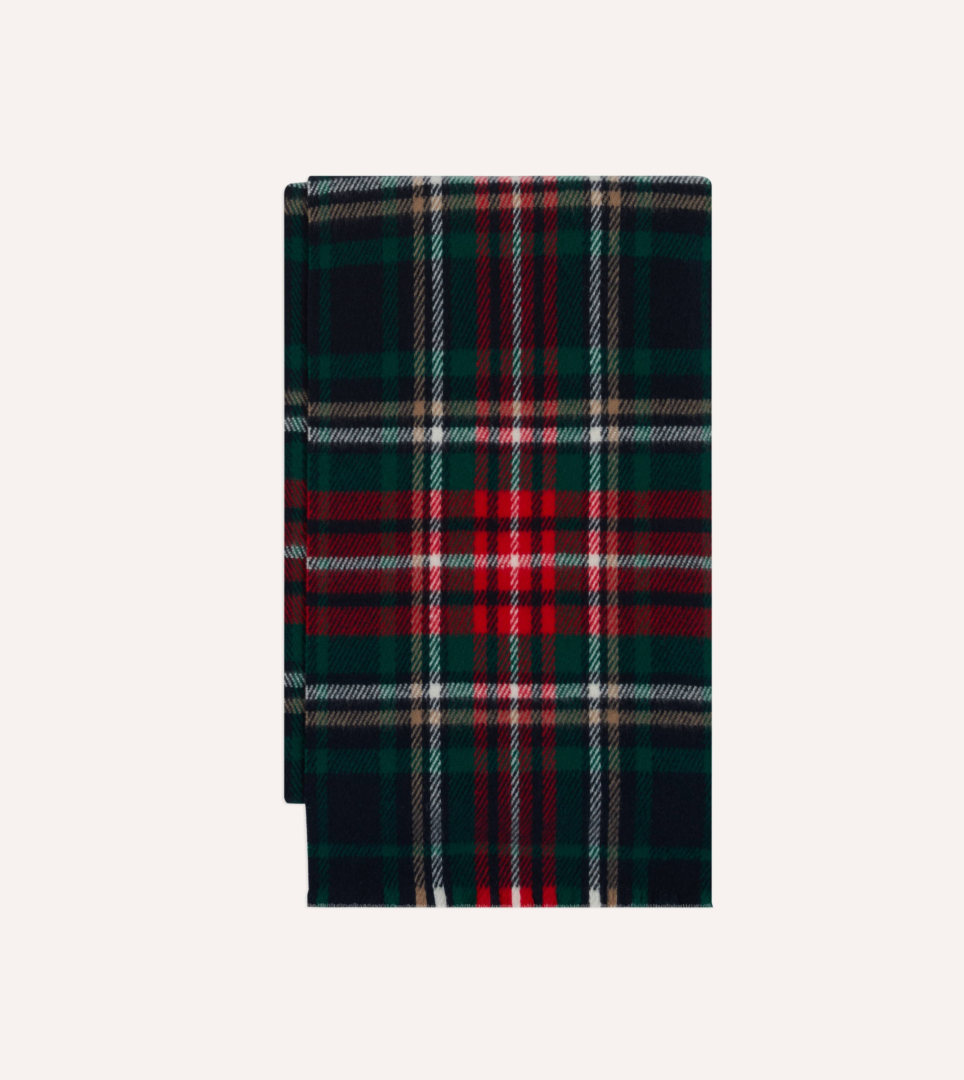 Navy and Green Tartan Check Wool Scarf