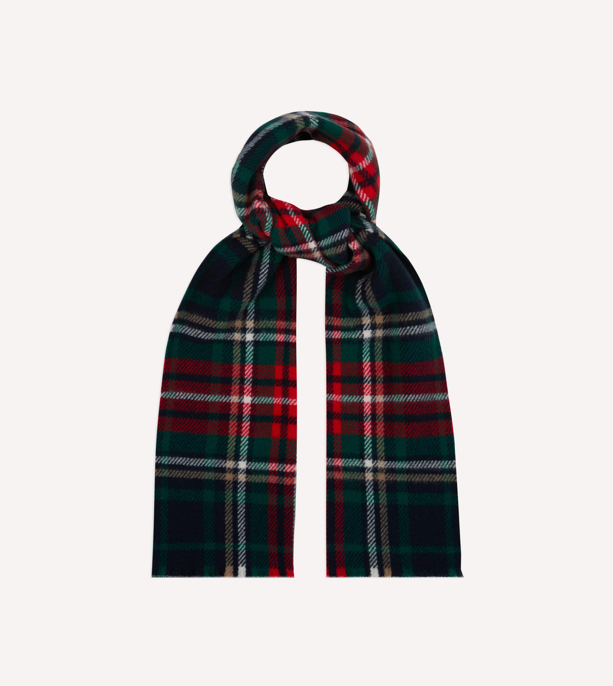 Navy and Green Tartan Check Wool Scarf