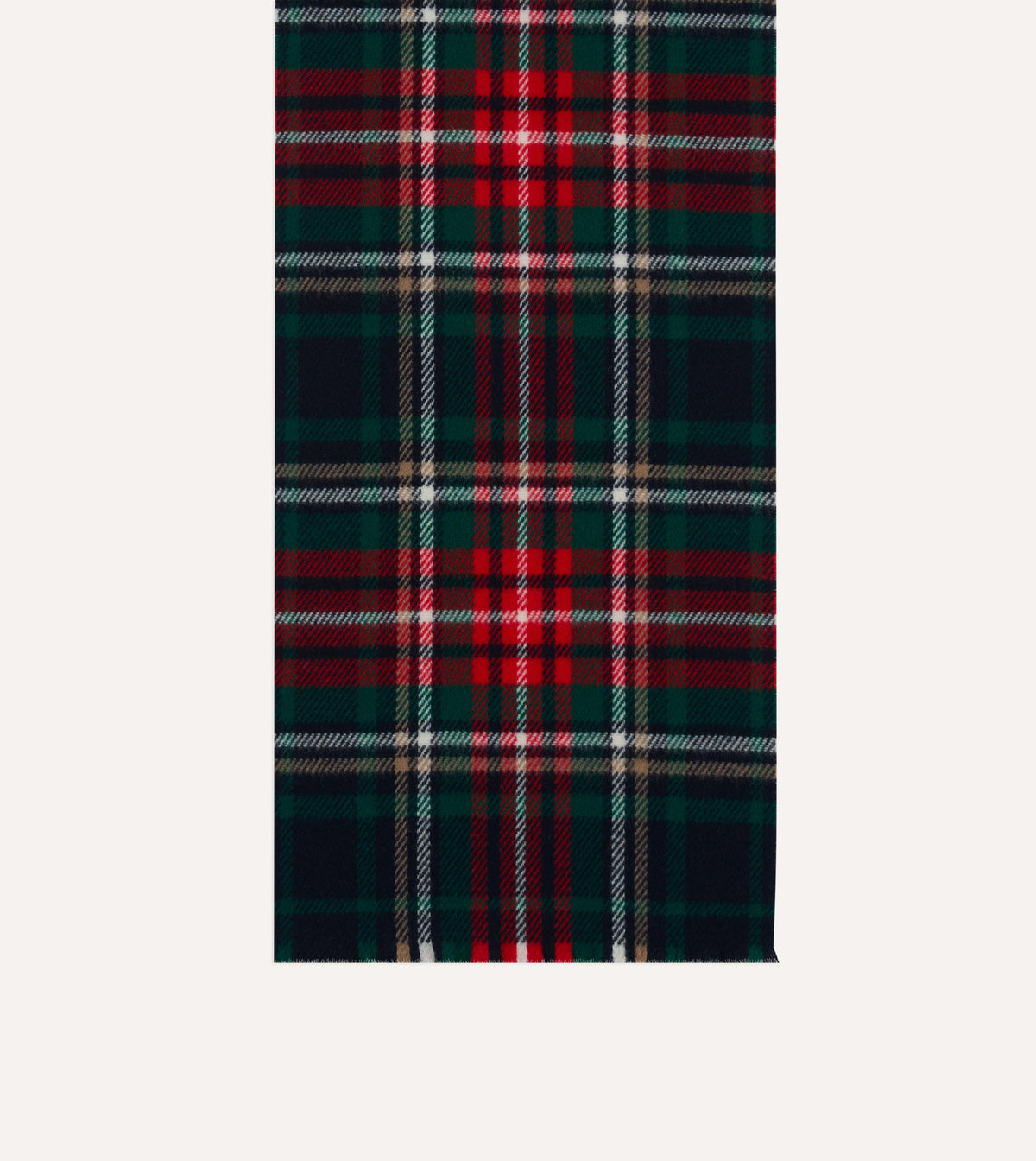Navy and Green Tartan Check Wool Scarf