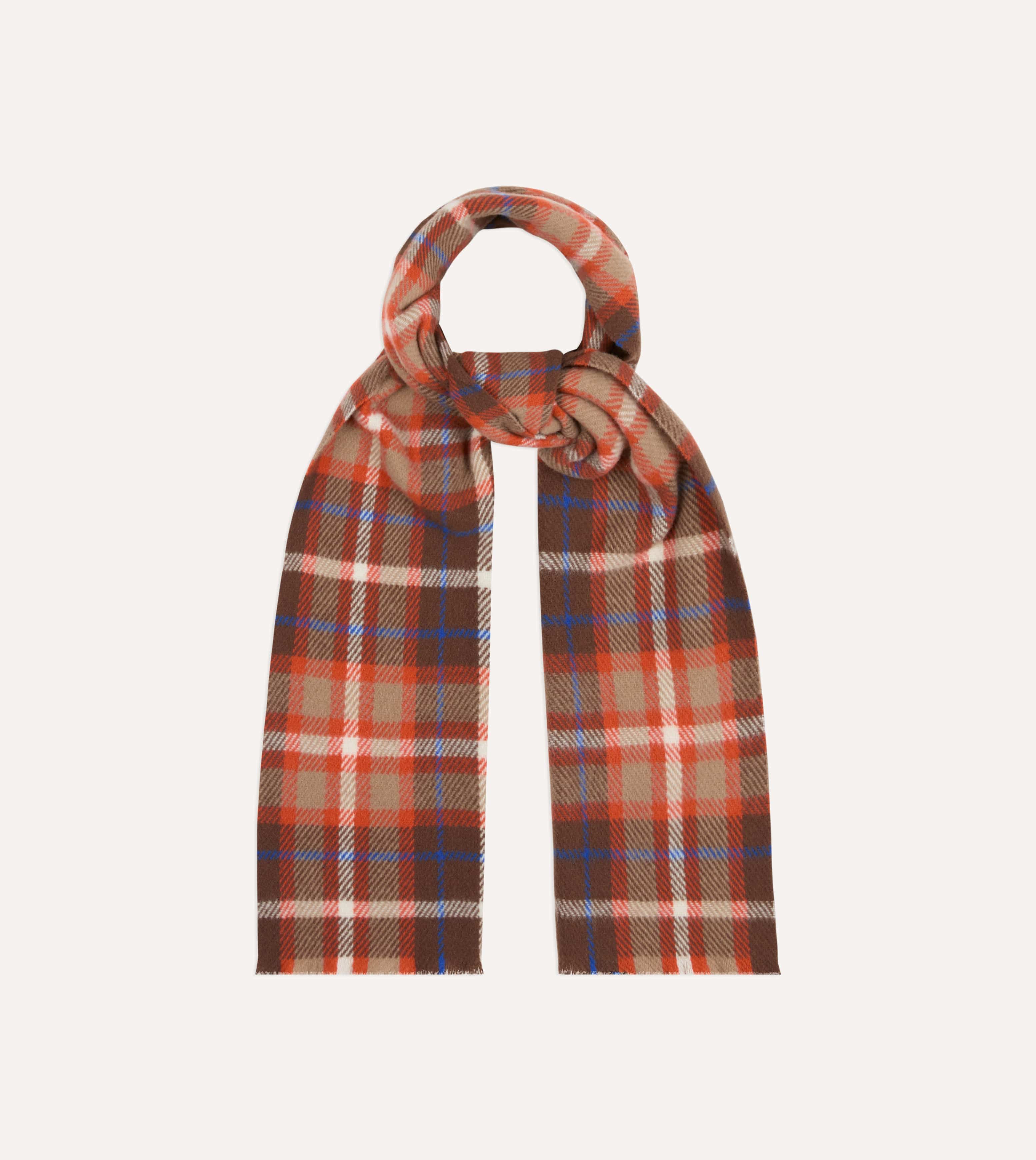 Brown and Red Check Wool Scarf