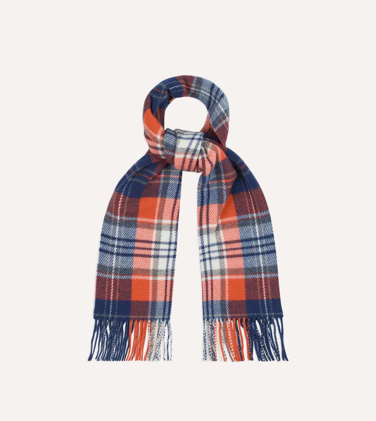 Orange and Blue Check Wool Scarf